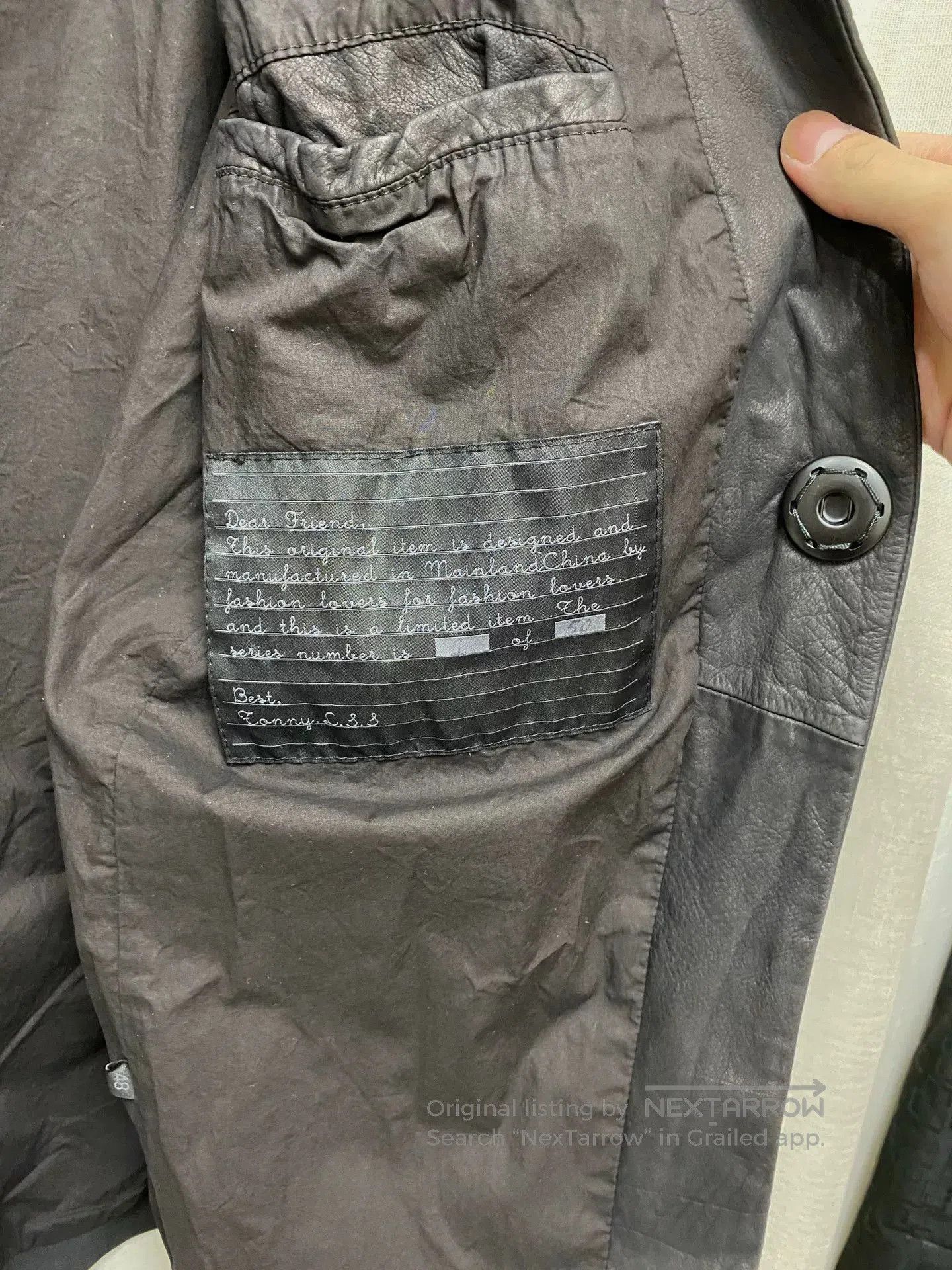 Other Dark Distressed Sheepskin Overlock Stitch Jacket. Size US M / EU 48-50 / 2 - 4 Thumbnail