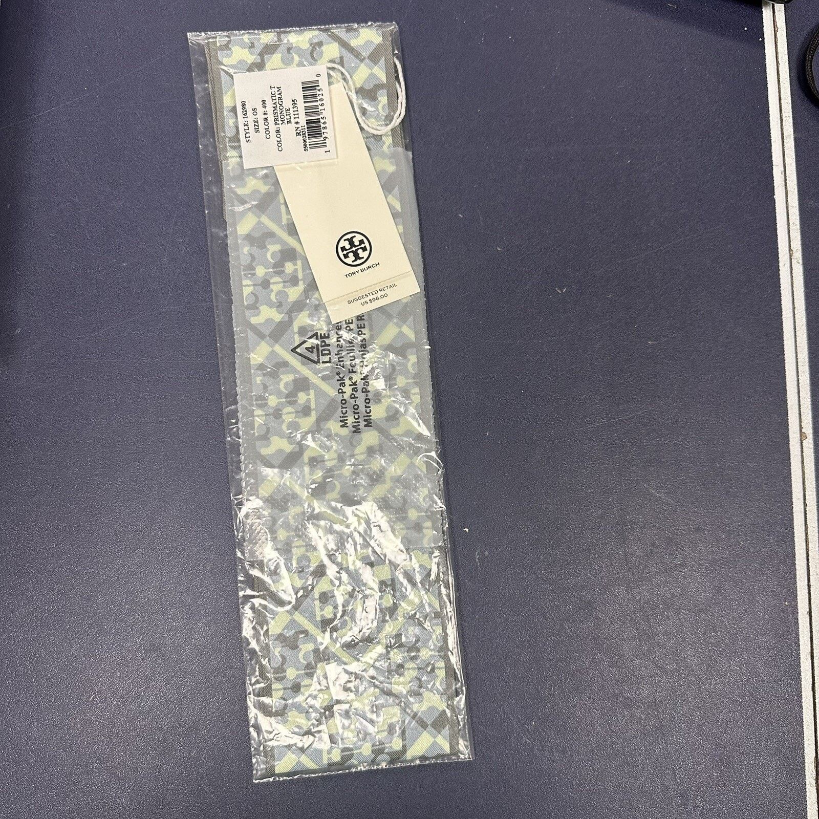 Tory Burch NWT Tory Burch PRISMATIC T MONOGRAM RIBBON TIE Silk Size ONE SIZE - 1 Thumbnail