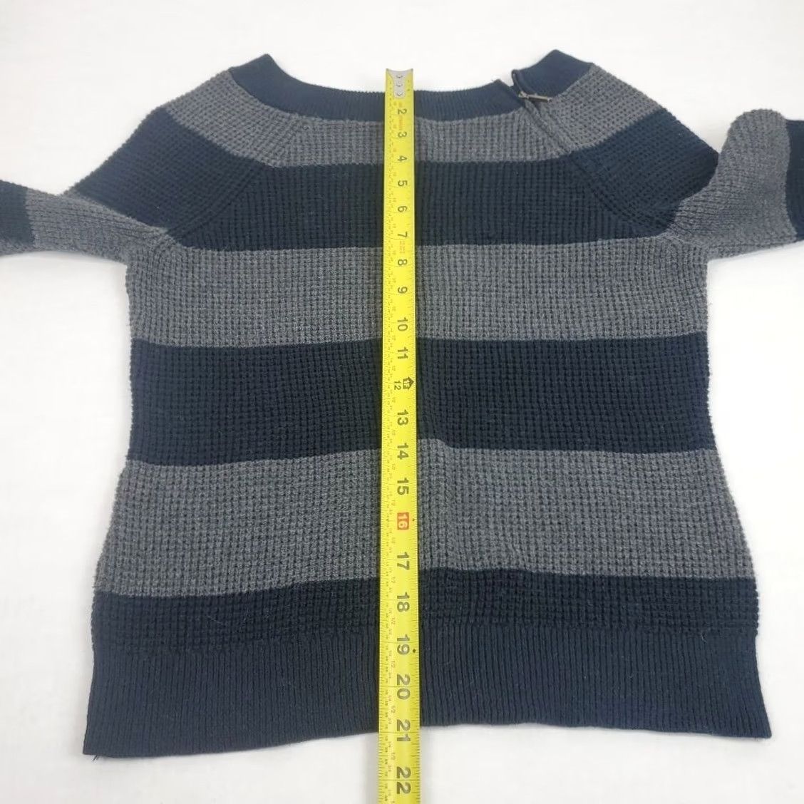 Chaps CHAPS Denim Knit Sweater Black Gray Stripe Shoulder Zip Women's M Pullover Knitted Striped Preppy American Vintage: No Size M / US 6-8 / IT 42-44 - 7 Thumbnail