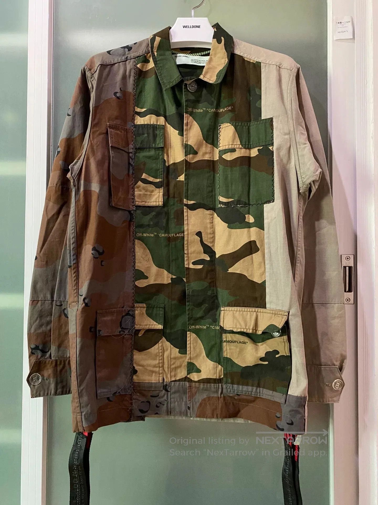 off white camouflage patchwork jacket.