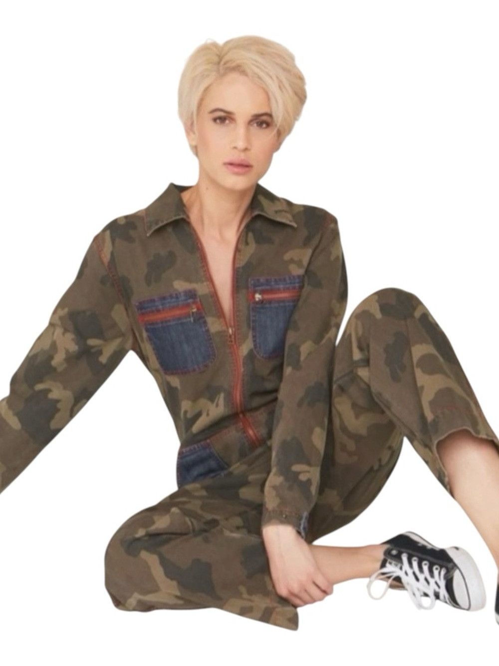 Other La Bohème Jonah Camo Jumpsuit Denim Patch Pocket Zip Front Size 30" / US 8 / IT 44 - 3 Thumbnail