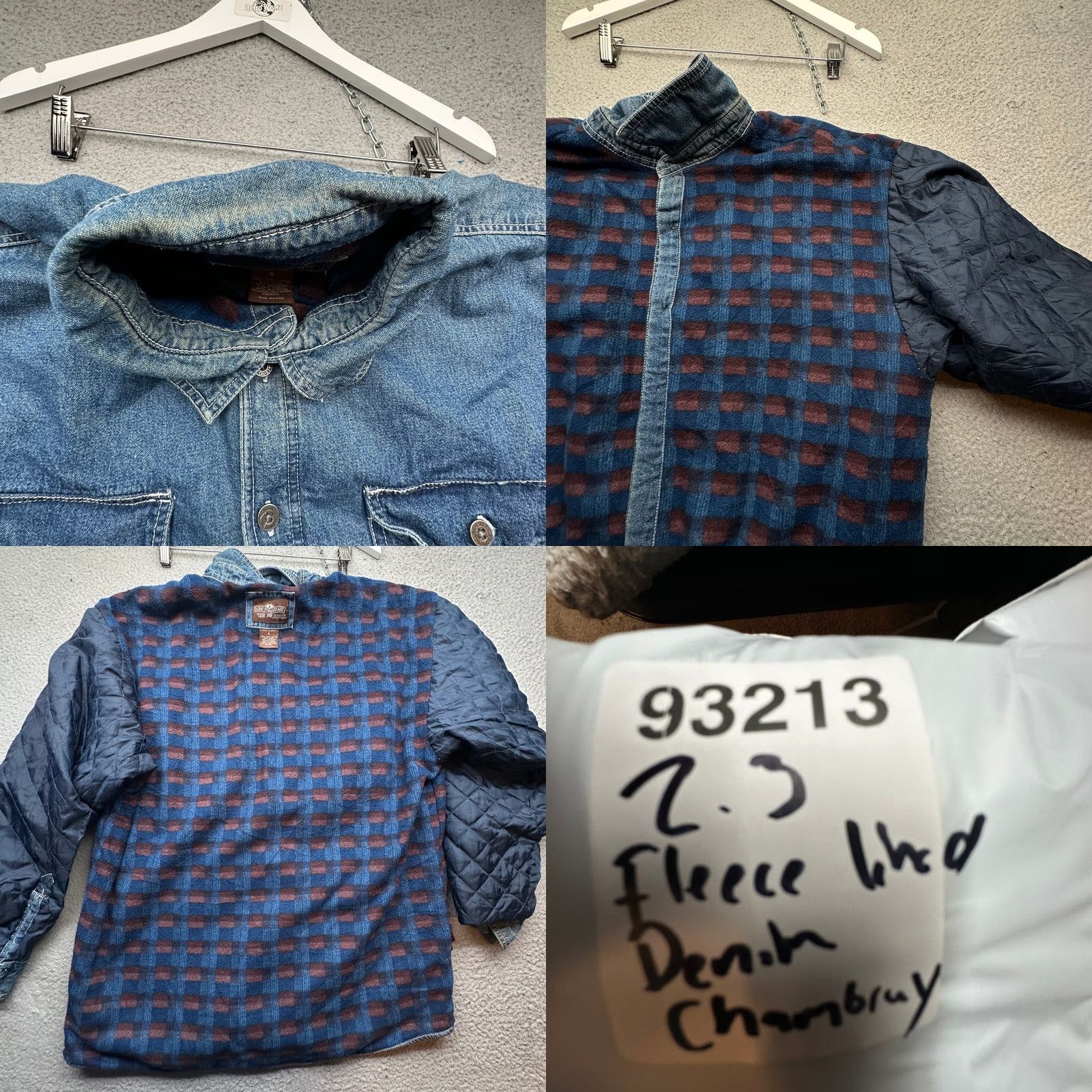 Levi's VINTAGE Levi's Denim Fleece Lined Plaid Button Up Long Sleeve Shirt Men XL Blue Size US XL / EU 56 / 4 - 8 Thumbnail