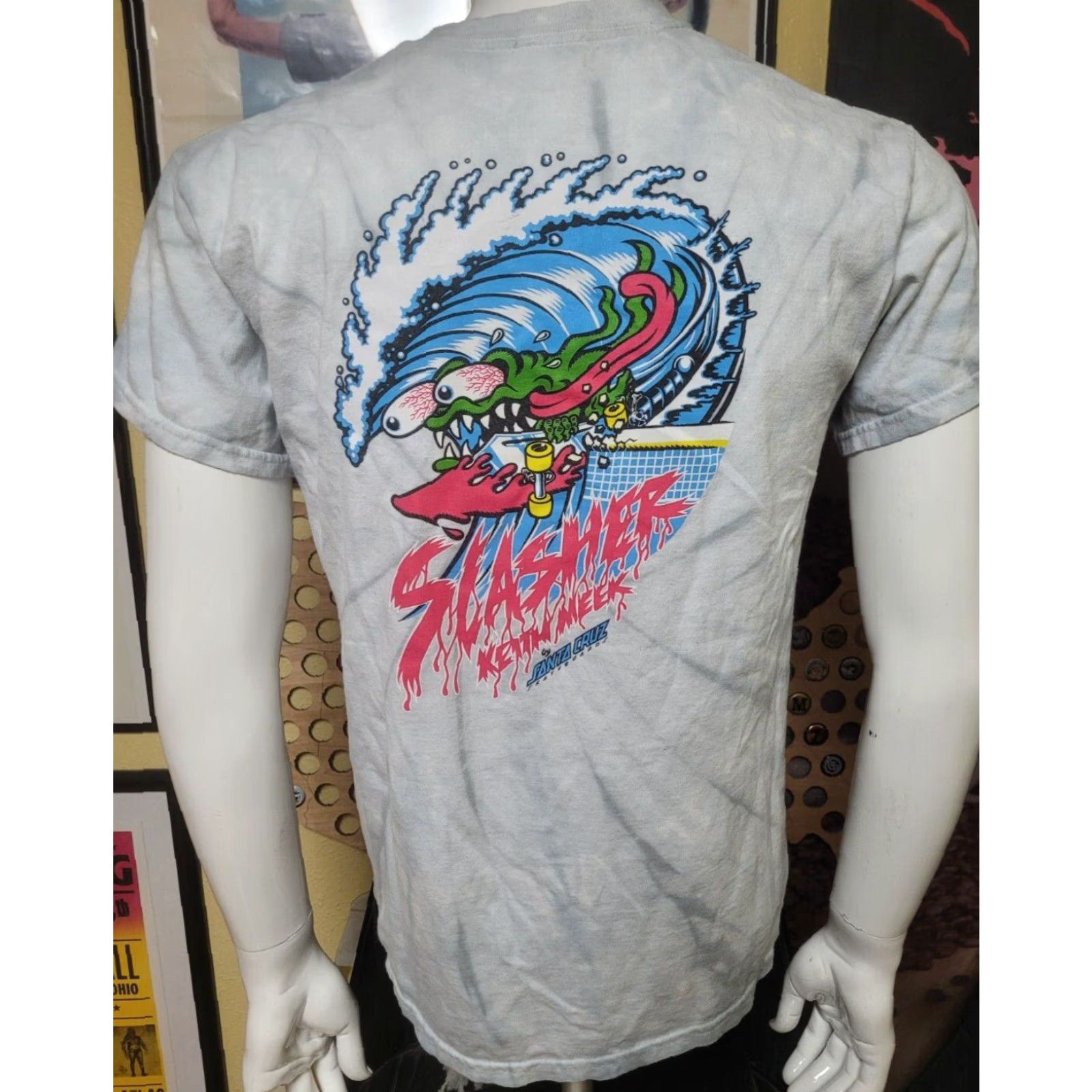 Vintage Santa Cruz Skateboards Slasher T Shirt Small Medium Tie Dye Gray Mens Graphic Tee Short Sleeve 100% Cotton Size US S / EU 44-46 / 1 - 3 Thumbnail