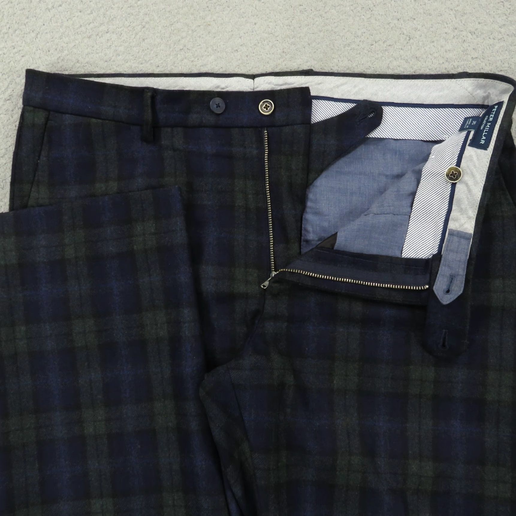 Peter Millar Peter Millar Pants Mens 35x30 Wool Navy Blackwatch Tartan Plaid Golf Trousers Dress Pants Size US 35 - 2 Thumbnail