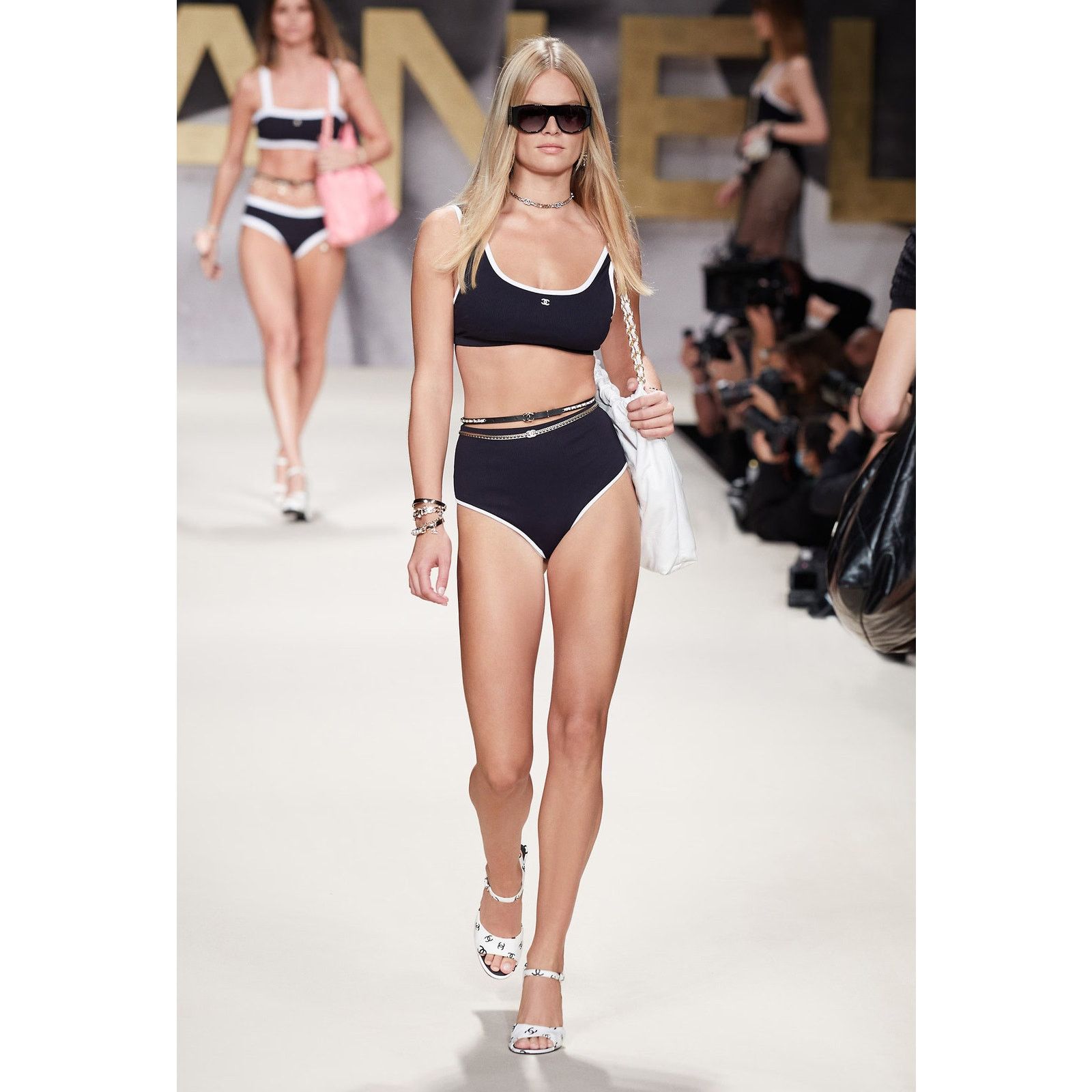 Chanel Chanel 22S Black White Crystal CC Logo Bikini Swimsuit 38 Size S / US 4 / IT 40 - 1 Thumbnail