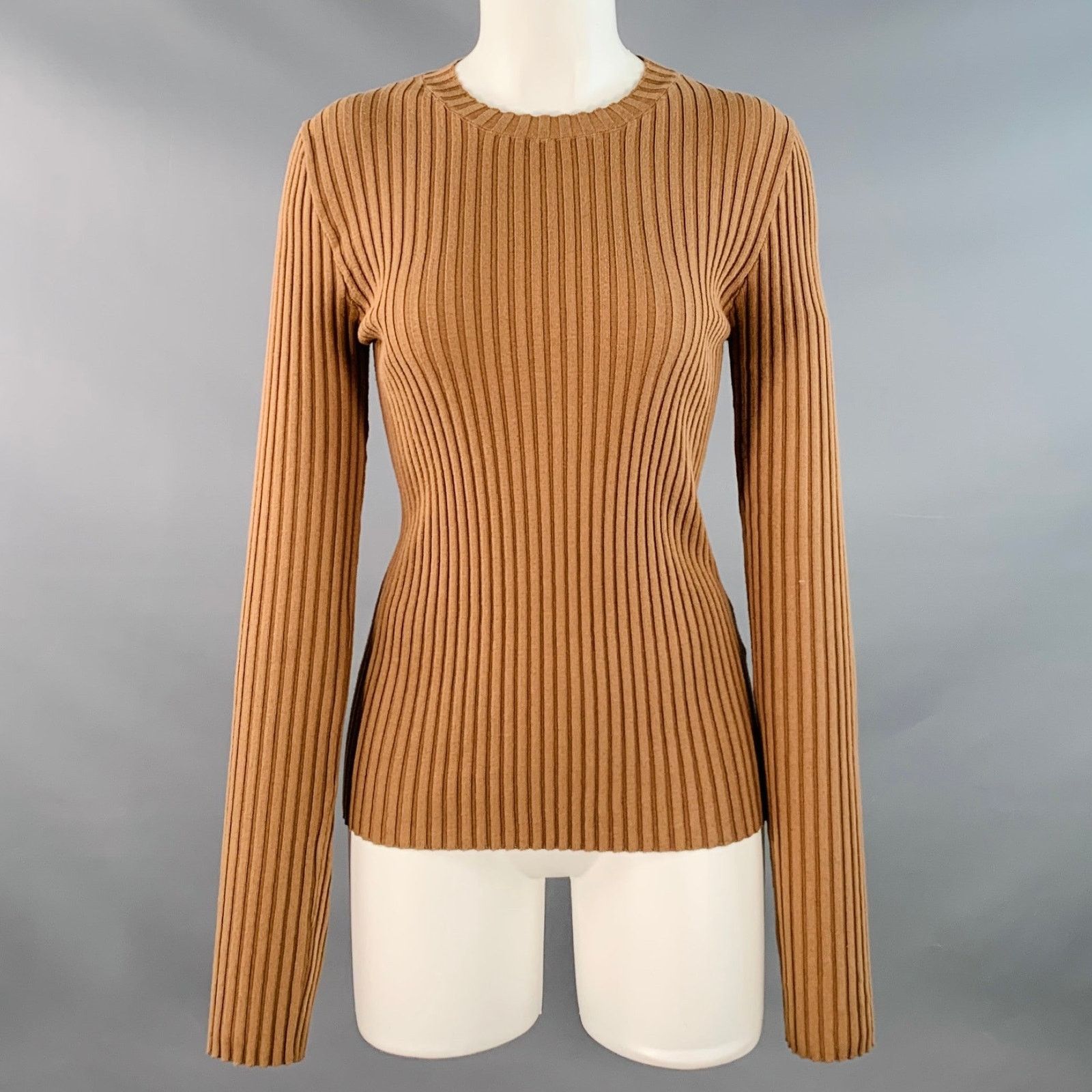 Anine Bing ANINE BING S Brown Tobacco Cotton Blend Rib Knit Pullover Size S / US 4 / IT 40 - 1 Thumbnail