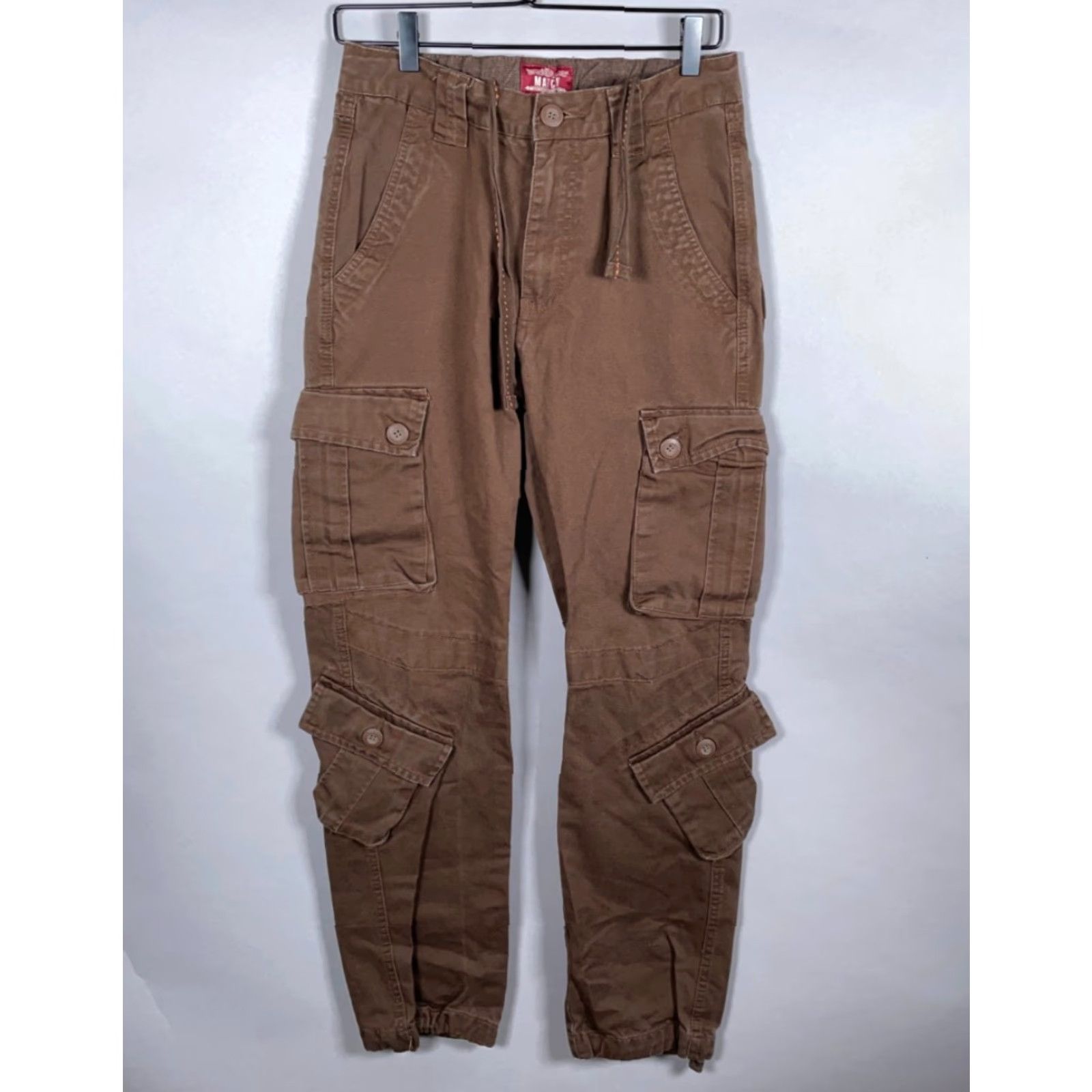Vintage Matchstick Paratrooper Cargo Pants Men's 29 x 30 Brown Drawstring Tactical Cargo Pocket Pants Size US 29 - 2 Thumbnail