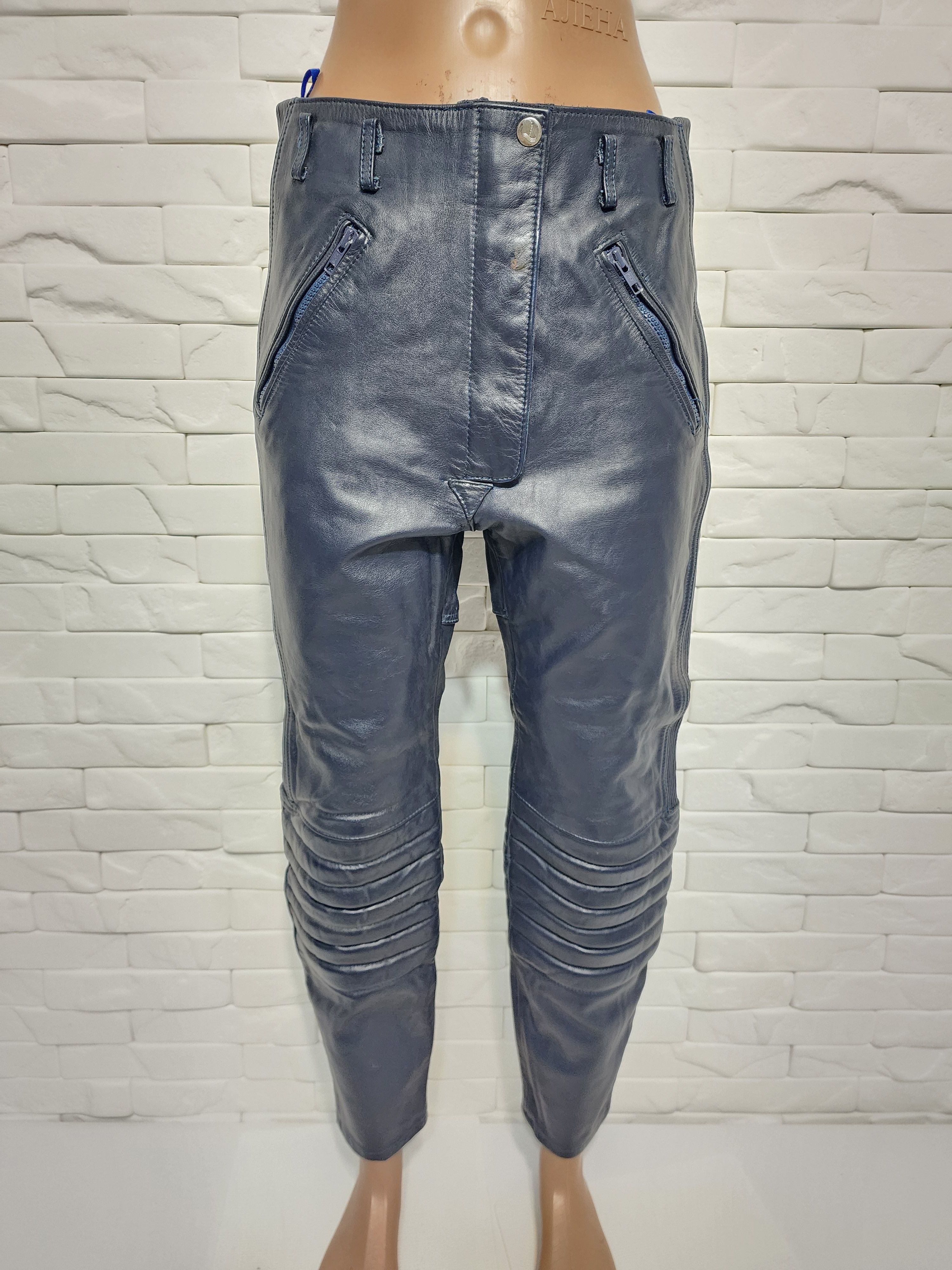 Genuine Leather Blue Leather Biker Pants: Size 29" - 1 Thumbnail