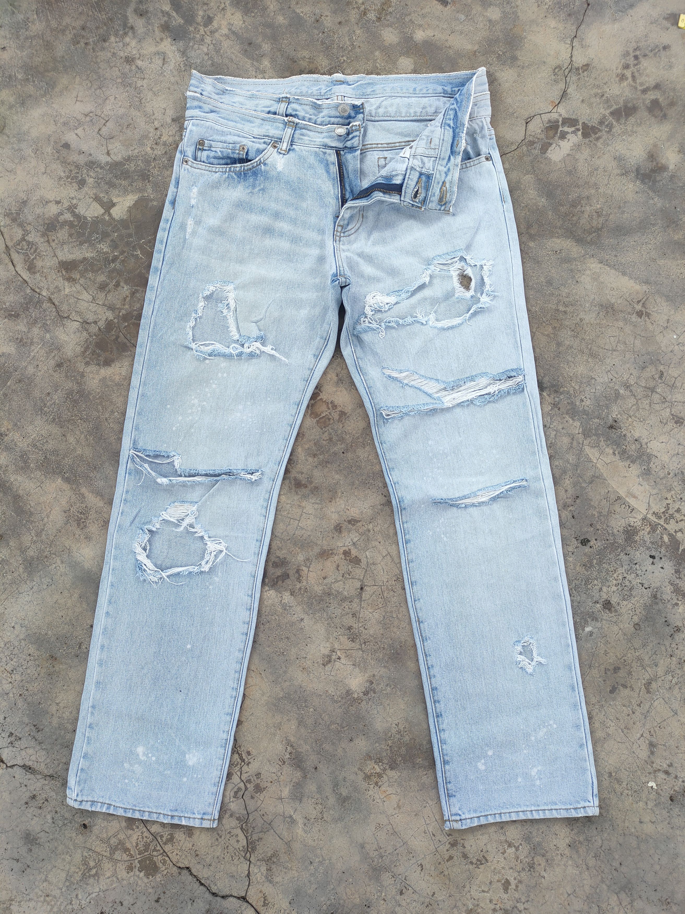Japanese Brand Vtg Japanese faded double waist distressed jeans denim Size US 34 / EU 50 - 1 Thumbnail