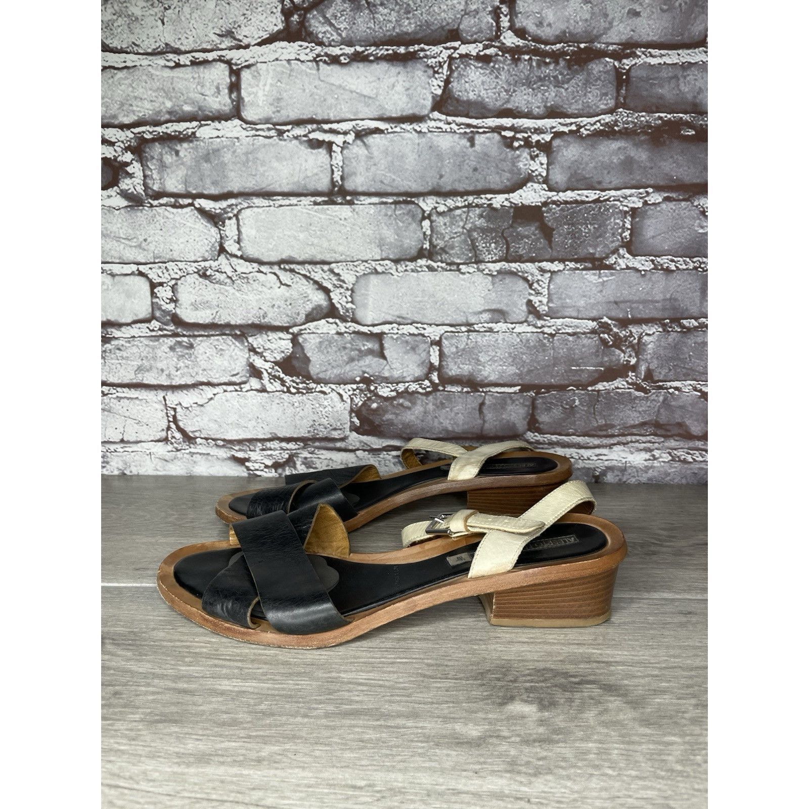 Alberto ALBERTO FERMANI Black Ivory Leather Ankle Strap Heel Sandals Size US 10.5 / IT 40.5 - 1 Thumbnail