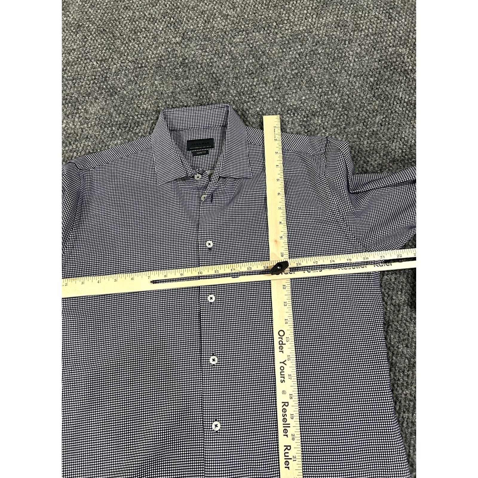 Zara Zara Button-Up Shirt Mens L Navy White Geometric Slim Fit Long Sleeve Casual Cotton Woven Pocket Logo Size US L / EU 52-54 / 3 - 3 Thumbnail