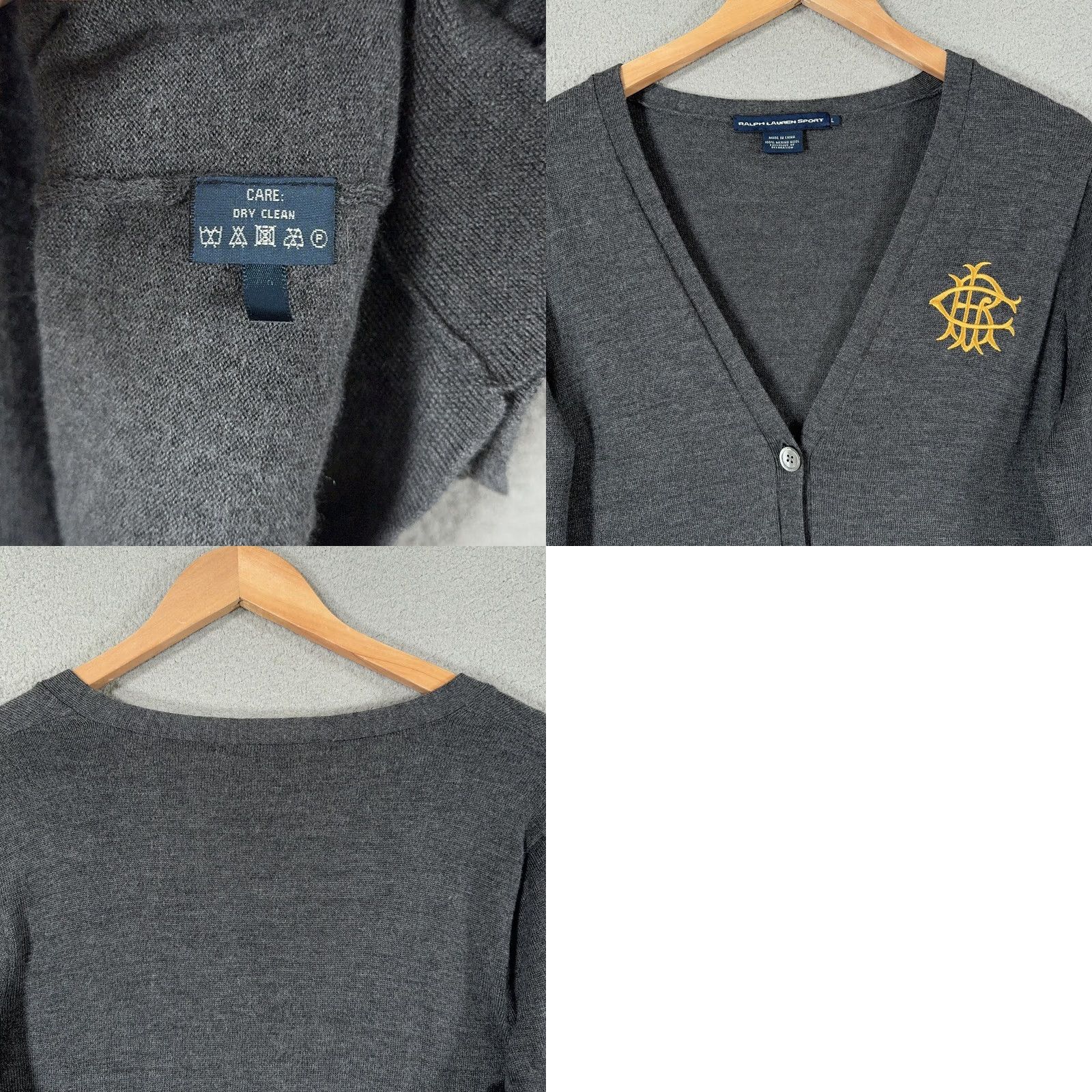 Polo Ralph Lauren VINTAGE Ralph Lauren Sport Cardigan Women L Gray Merino Wool V-Neck Embroidered Crest Front Pockets 90s Moments Size L / US 10 / IT 46 - 9 Thumbnail