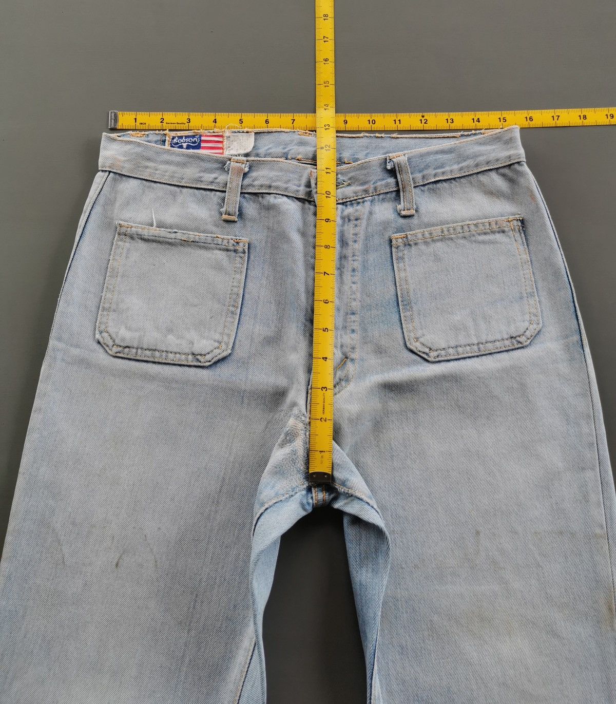 Le Grande Bleu (L.G.B.) Vintage Bobson Flared Bell Bottom Patch Pockets Jeans Size US 31 - 16 Thumbnail