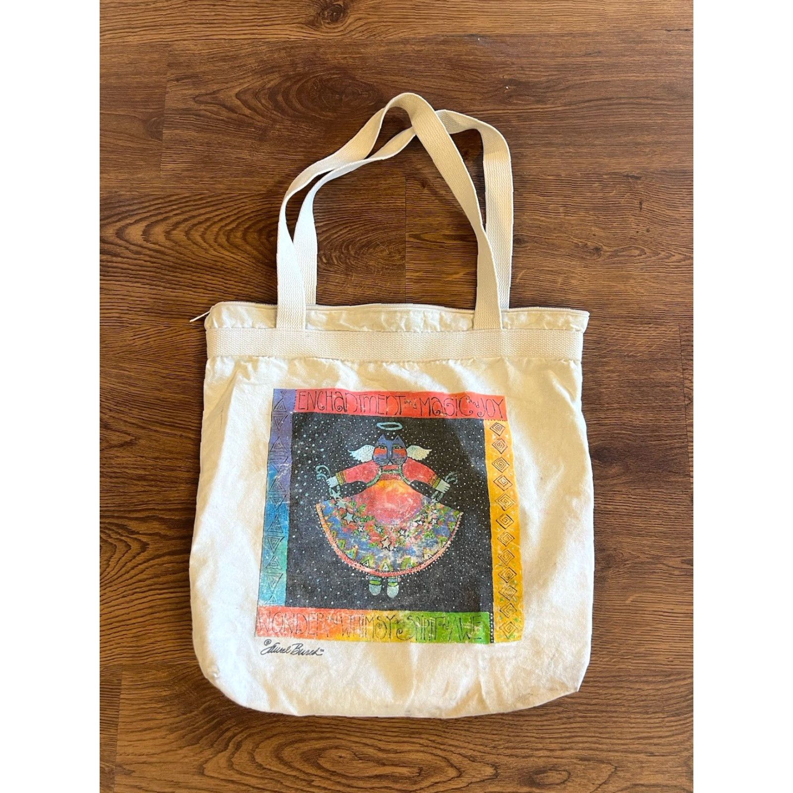 Vintage Laurel Burch Womens White Canvas Tote Bag w/ Cats Tote Medium Optic White Canvas Cat Theme Womens Size ONE SIZE - 2 Thumbnail