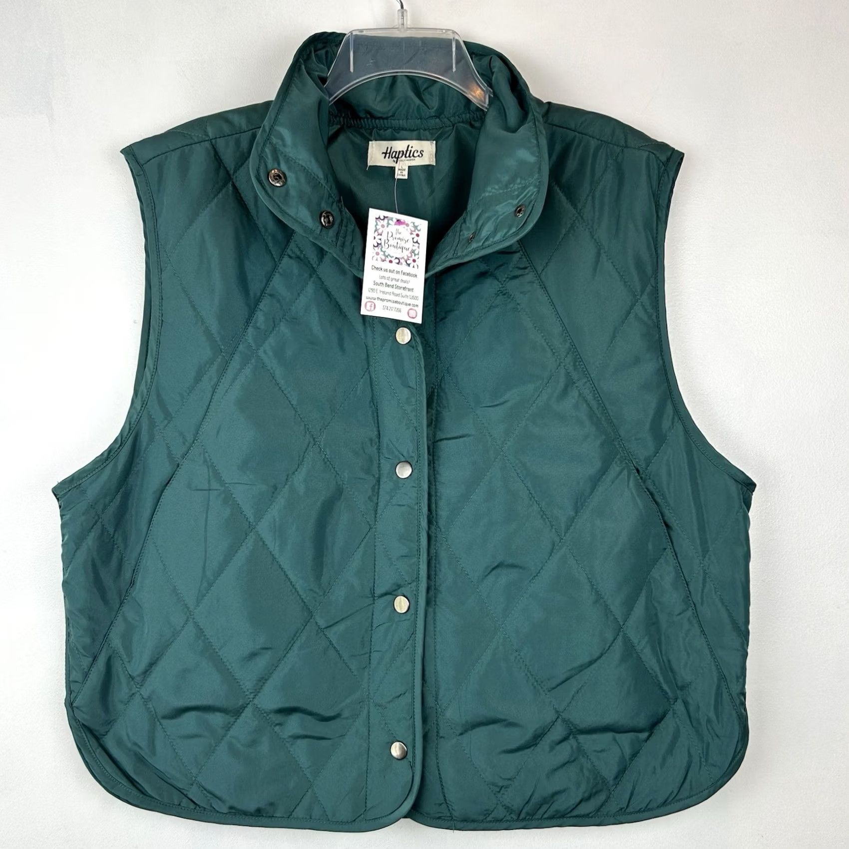 Vintage Haptics Puffer Vest Womens L Green Quilted Snap Front Casual Vest Size L / US 10 / IT 46 - 2 Thumbnail