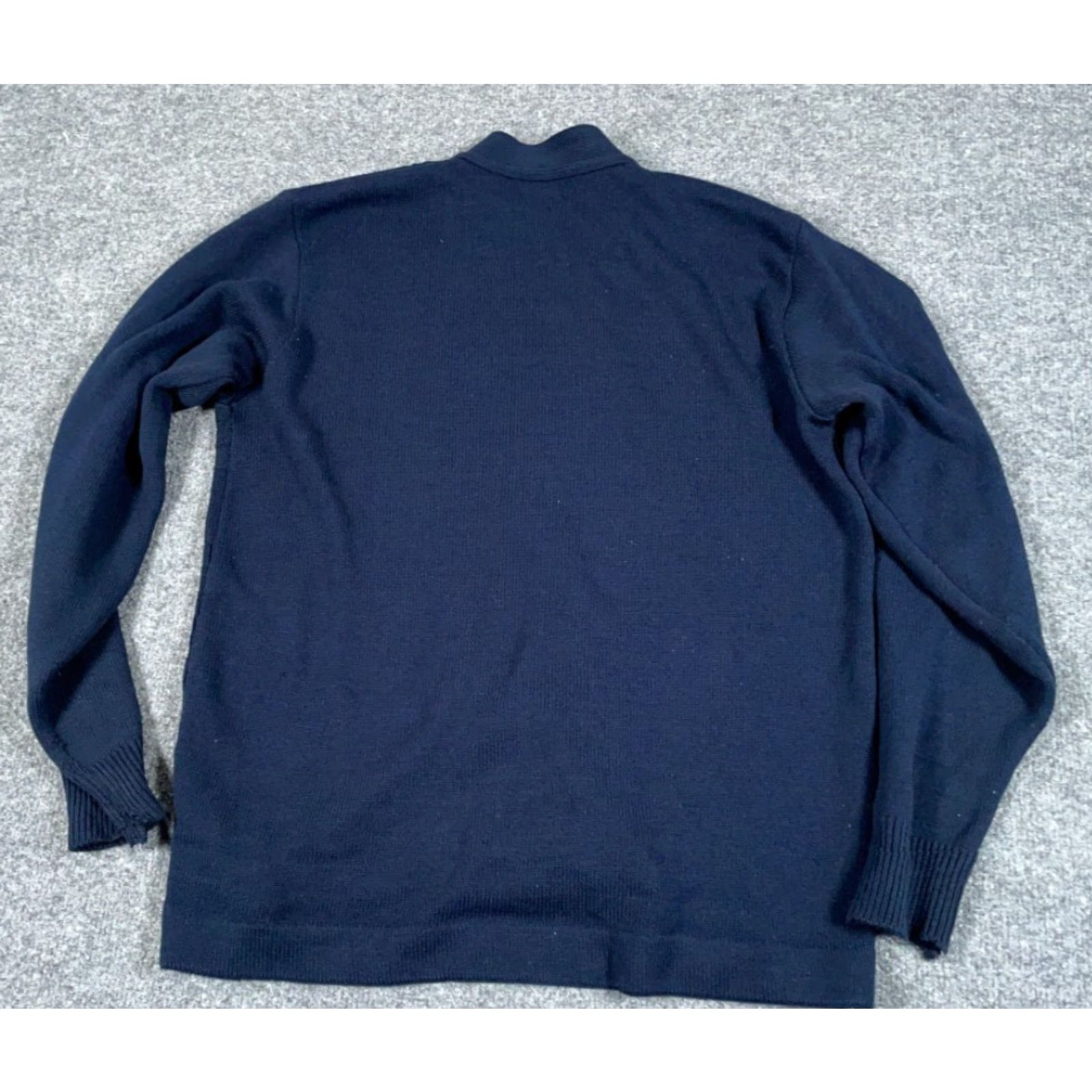 Vintage VINTAGE Grandpa Cardigan Shirt Men L Dark Blue 80s Distressed Knit USA Made SFKM Fall Winter 80s Retro Mens Size US L / EU 52-54 / 3 - 2 Thumbnail
