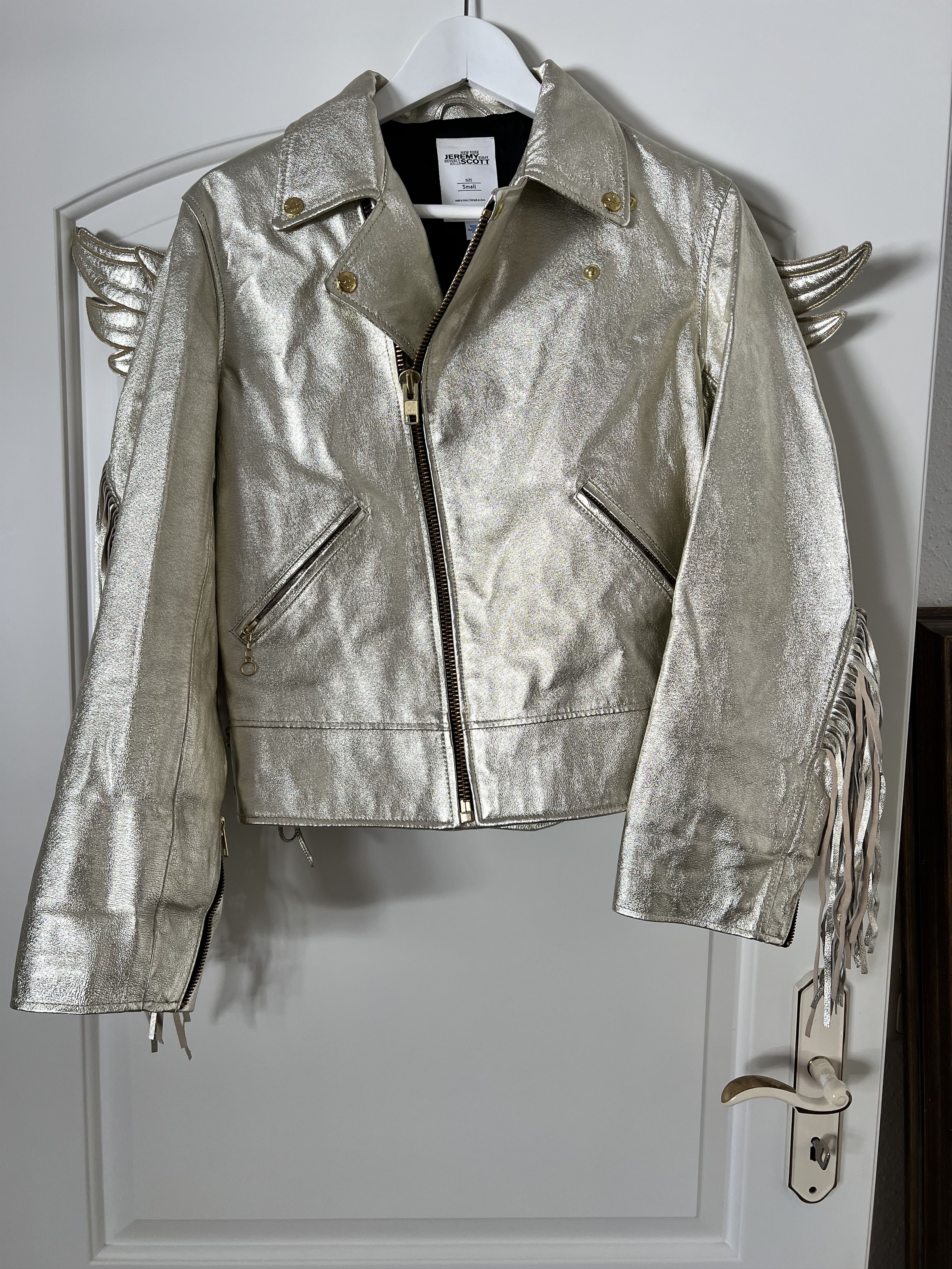 image of Adidas x Jeremy Scott Leather Jacket Wings in Golden, Women's (Size Small)