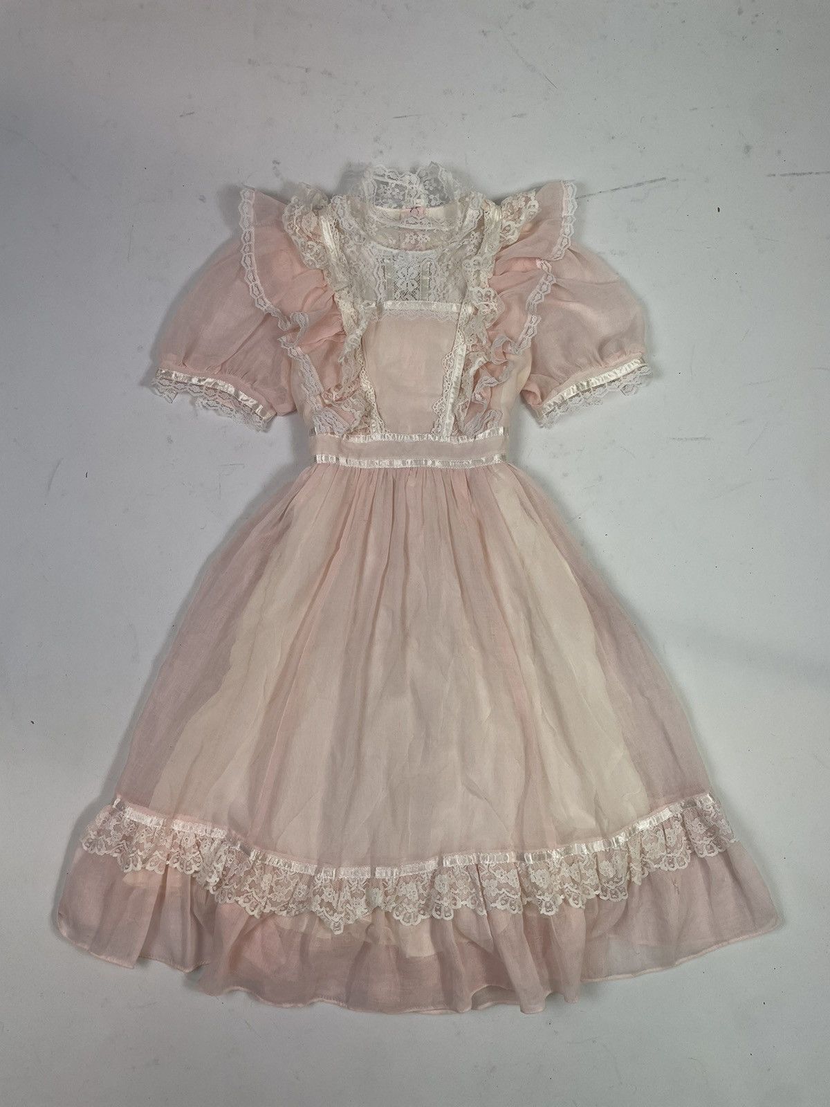 Vintage 70s Girls Gunne Sax Pink SS Prairie Dress Size 10