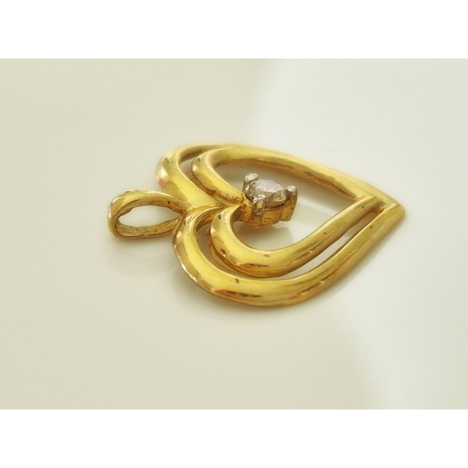 Other Vintage 10K Gold Diamond Double Heart Pendant Size ONE SIZE - 5 Thumbnail