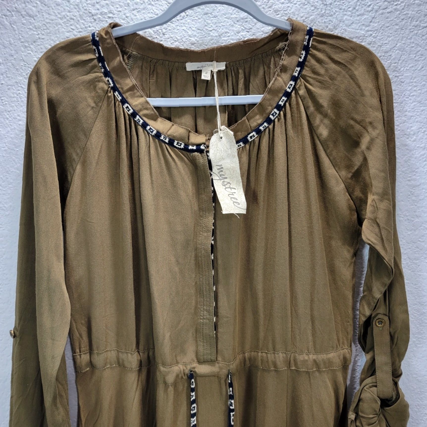 Anthropologie Mystree Anthropologie Shirt Dress XS/S Olive Green Brown Raw Hem Tie Waist Flowy New Size S / US 4 / IT 40 - 4 Thumbnail