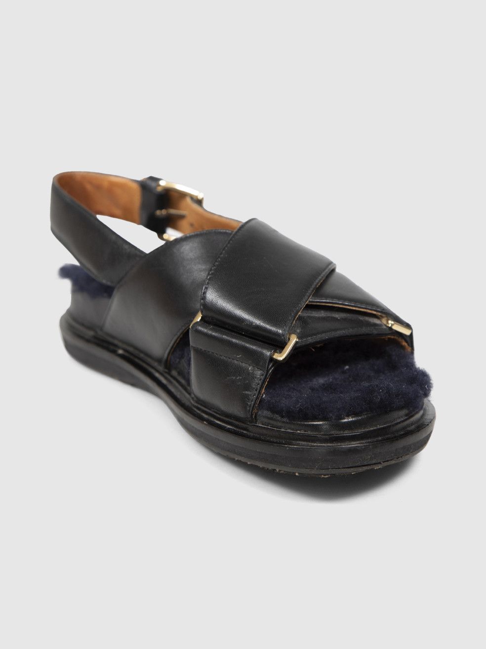 Black Leather Shearling Sole Sandals