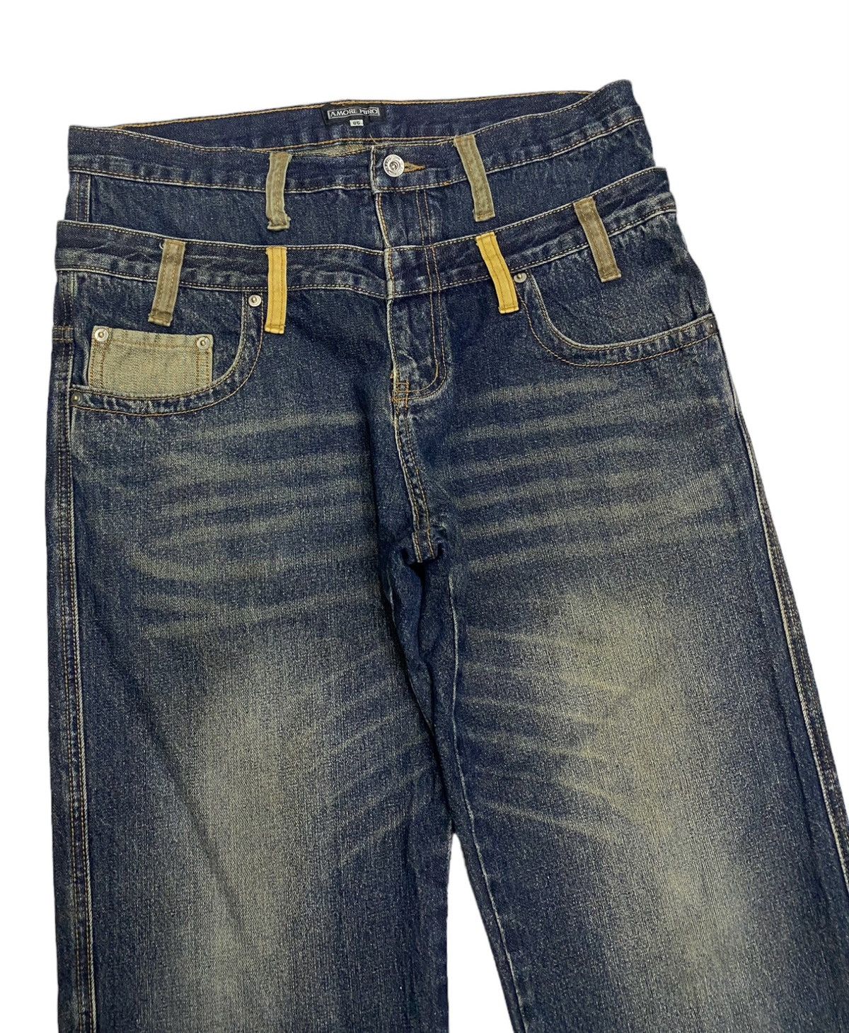 Japanese Brand DOUBLE WAIST JAPAN AMORE PURO DISTRESSED RIPPED DENIM JEANS Size US 33 - 6 Thumbnail