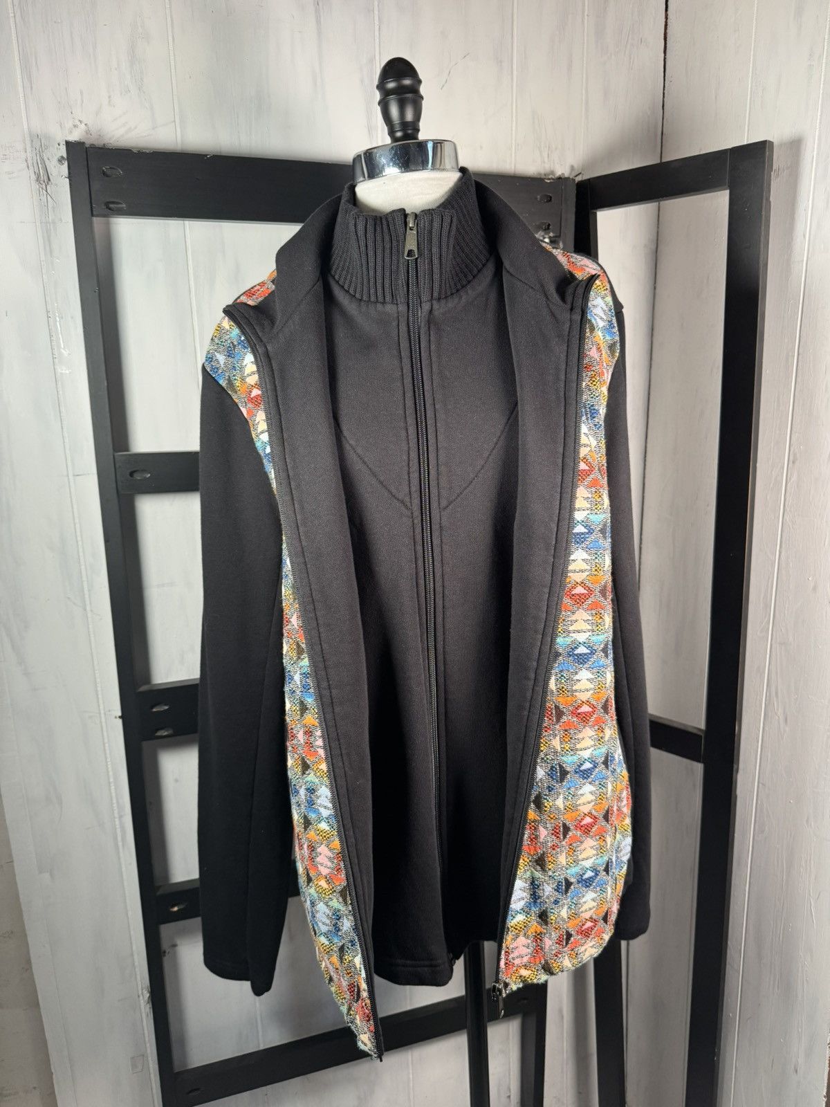 ato ATO Berlin Black 2 Front Zips Tribal Knit Sweatshirt Jacket Size XL / US 12-14 / IT 48-50 - 2 Thumbnail