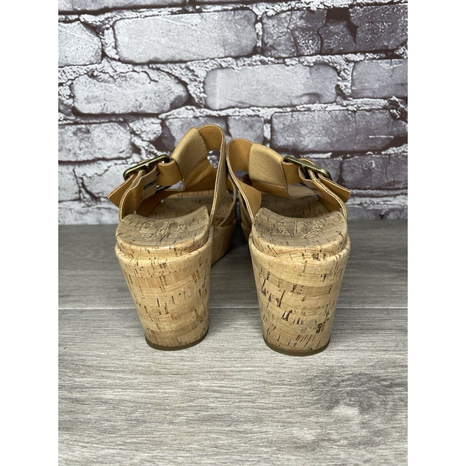 Other Kork Ease Tan Leather Cork Platform Strap High Wedge Sandals Size US 10 / IT 40 - 4 Thumbnail