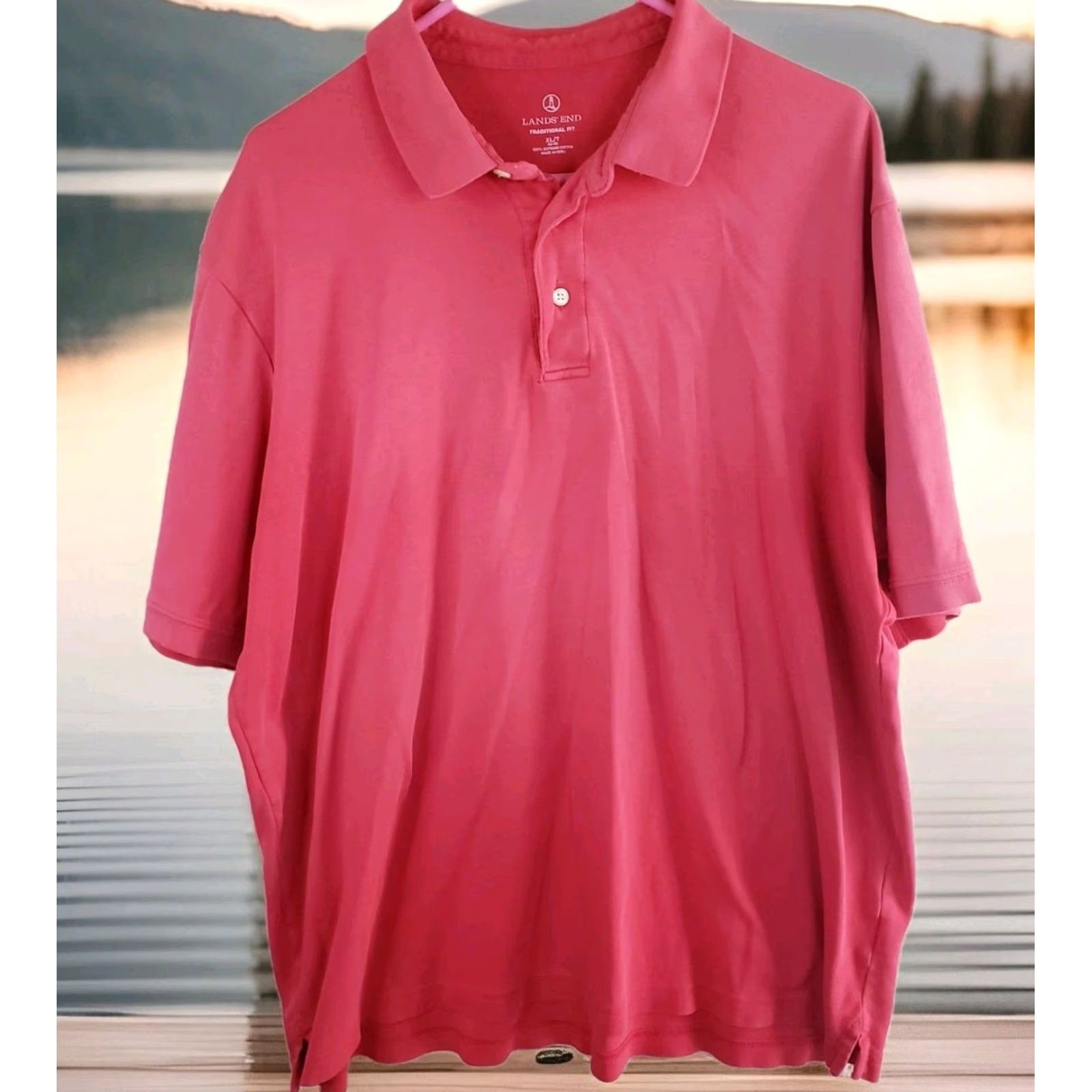 Lands' End Lands' End Polo Shirt Mens XLT Hot Pink 100% Supima Cotton Short Sleeve Solid Polo Shirt Casual Workwear Mens XLT Hot Pink Size US XL / EU 56 / 4 - 2 Thumbnail