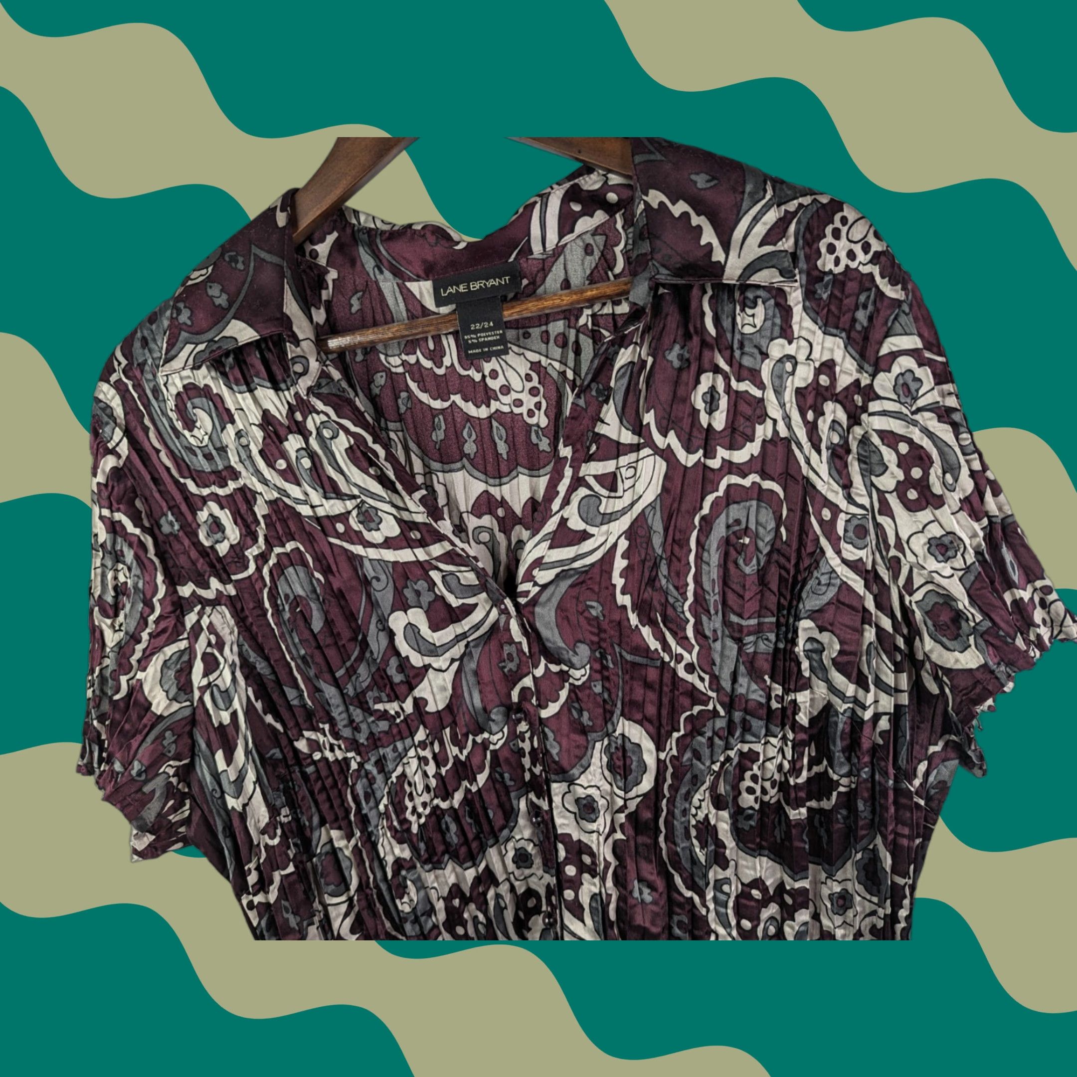 Vintage Lane Bryant Purple Paisley Crinkle Pleated Button Shirt Womens Blouse 22/24 Size 3XL / US 20-22 - 1 Thumbnail