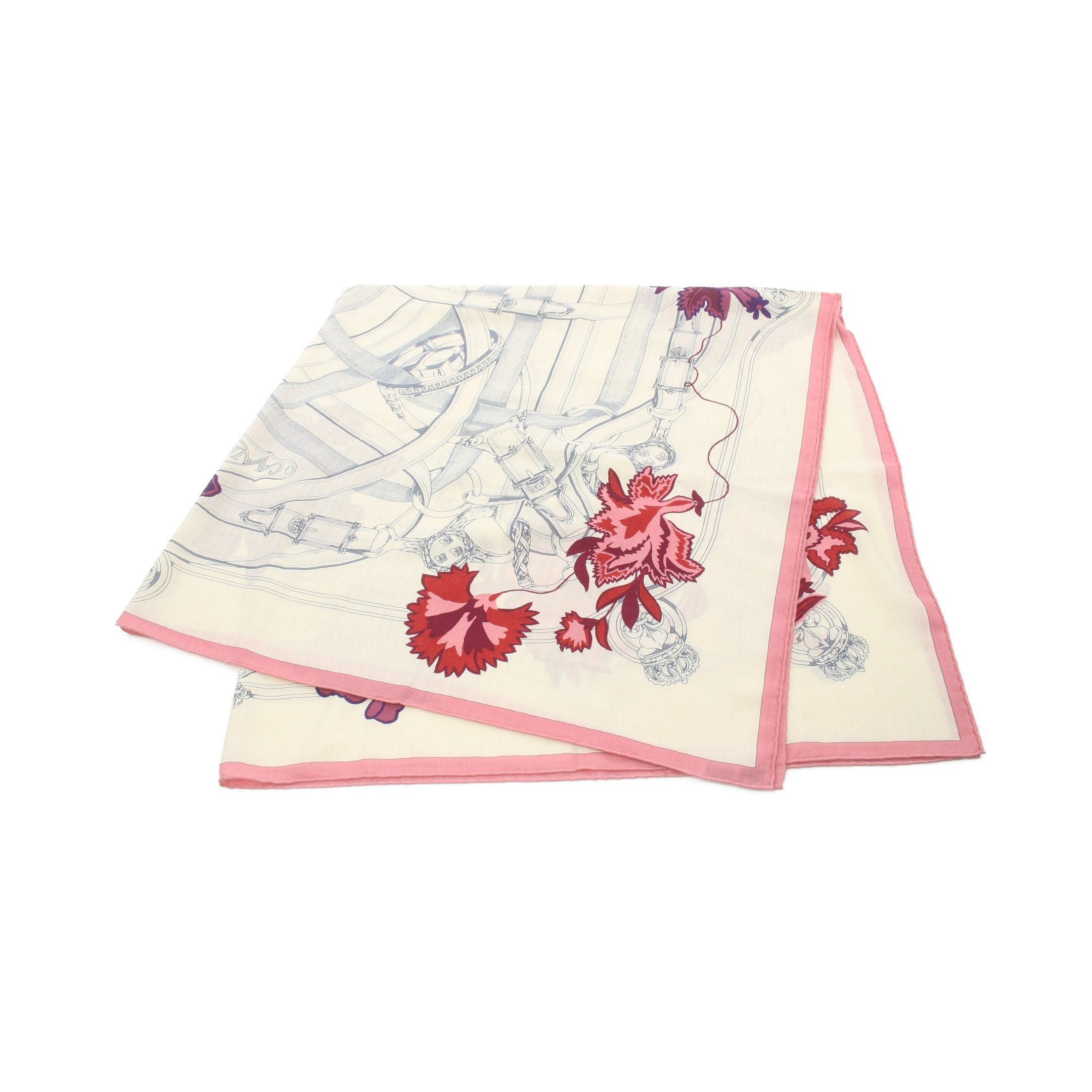 Hermes Hermes Carréjean Carres 140 Cavalcadour Fleuri Scarf Shawl Cashmere Silk Off White Pink Multicolor Size ONE SIZE - 1 Thumbnail