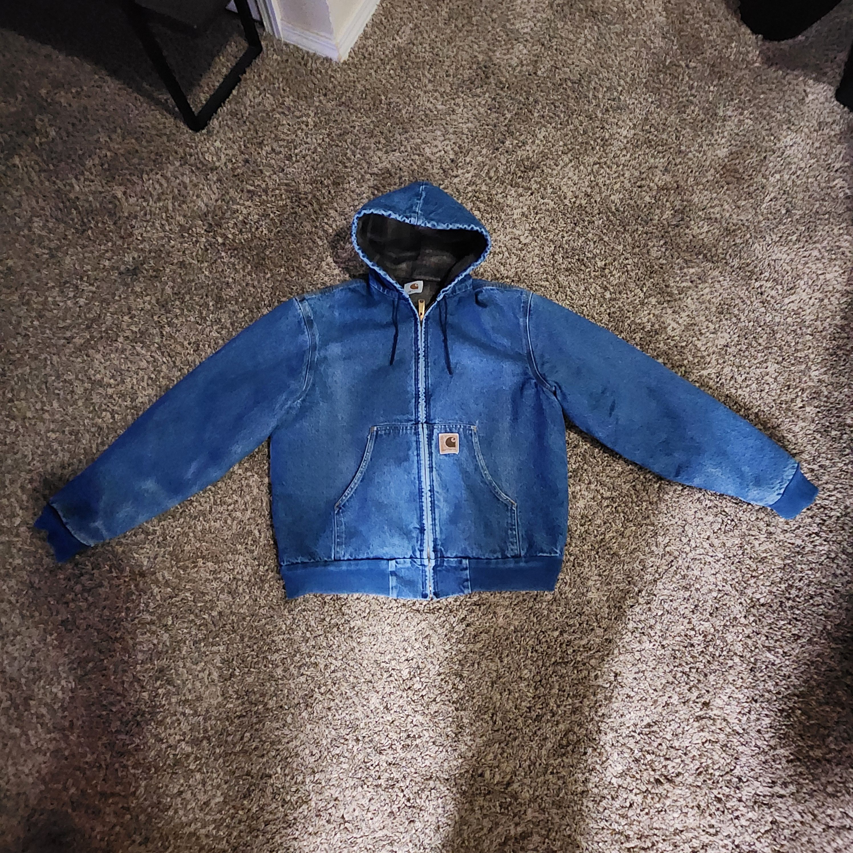 image of Vintage 90's Carhartt Denim Jacket Flannel Lined in Blue Denim Flannel Lined, Men's (Size XL)