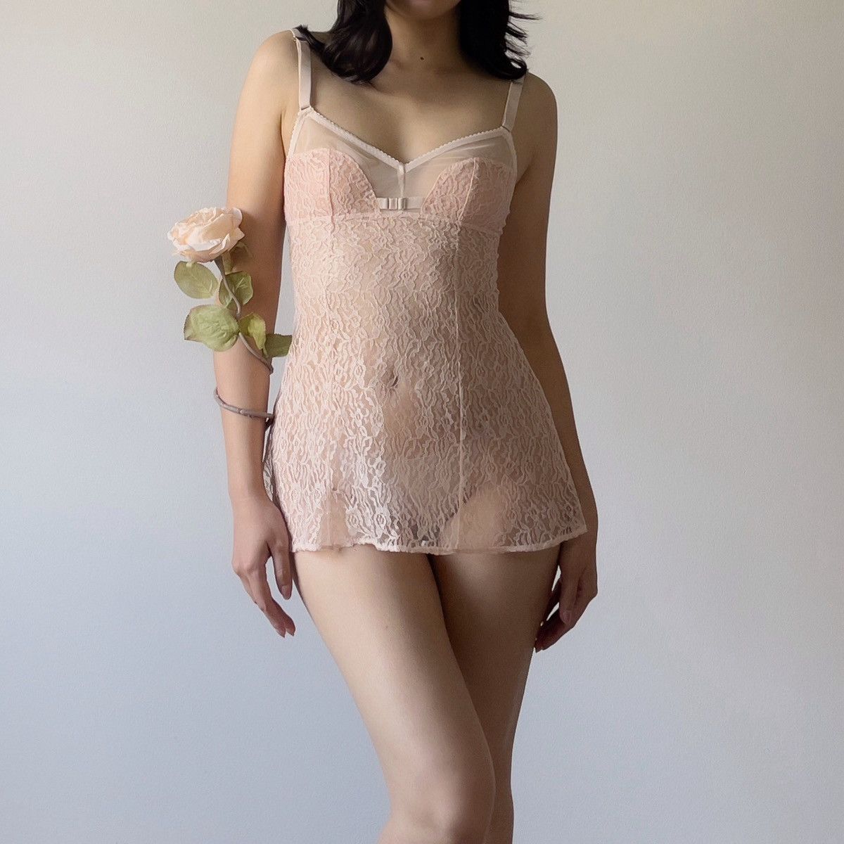 Victoria's Secret Romantic Nude Lace Sheer Mini Slip Dress (XS-S) Size S / US 4 / IT 40 - 4 Thumbnail