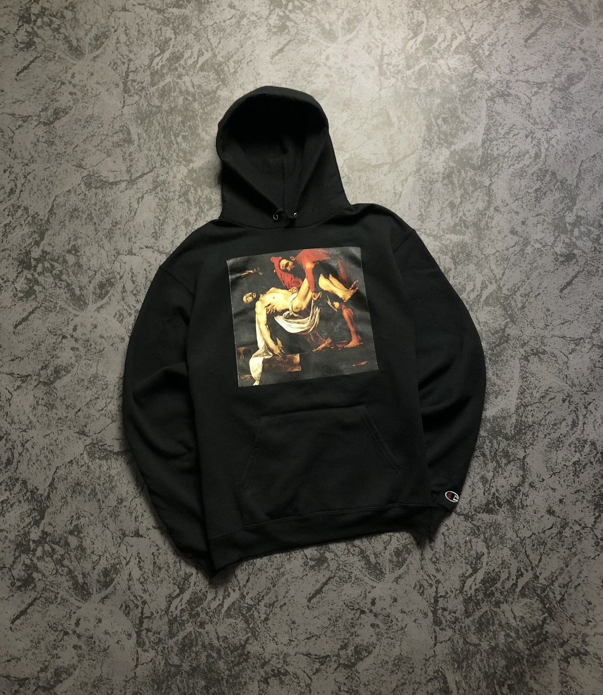 image of Hoodie Champion X Pyrex Off-White Virgil Abloh Religion in Black, Men's (Size Medium)