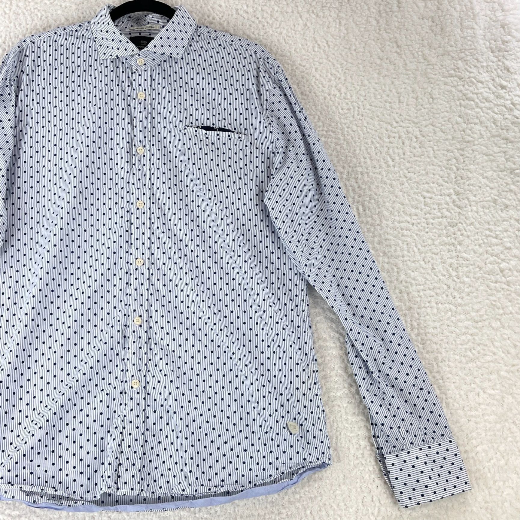Scotch & Soda Scotch & Soda Aloha London Blue Polka Dot Button-Up Shirt Mens XL Long Sleeve Shirt Size US XL / EU 56 / 4 - 4 Thumbnail