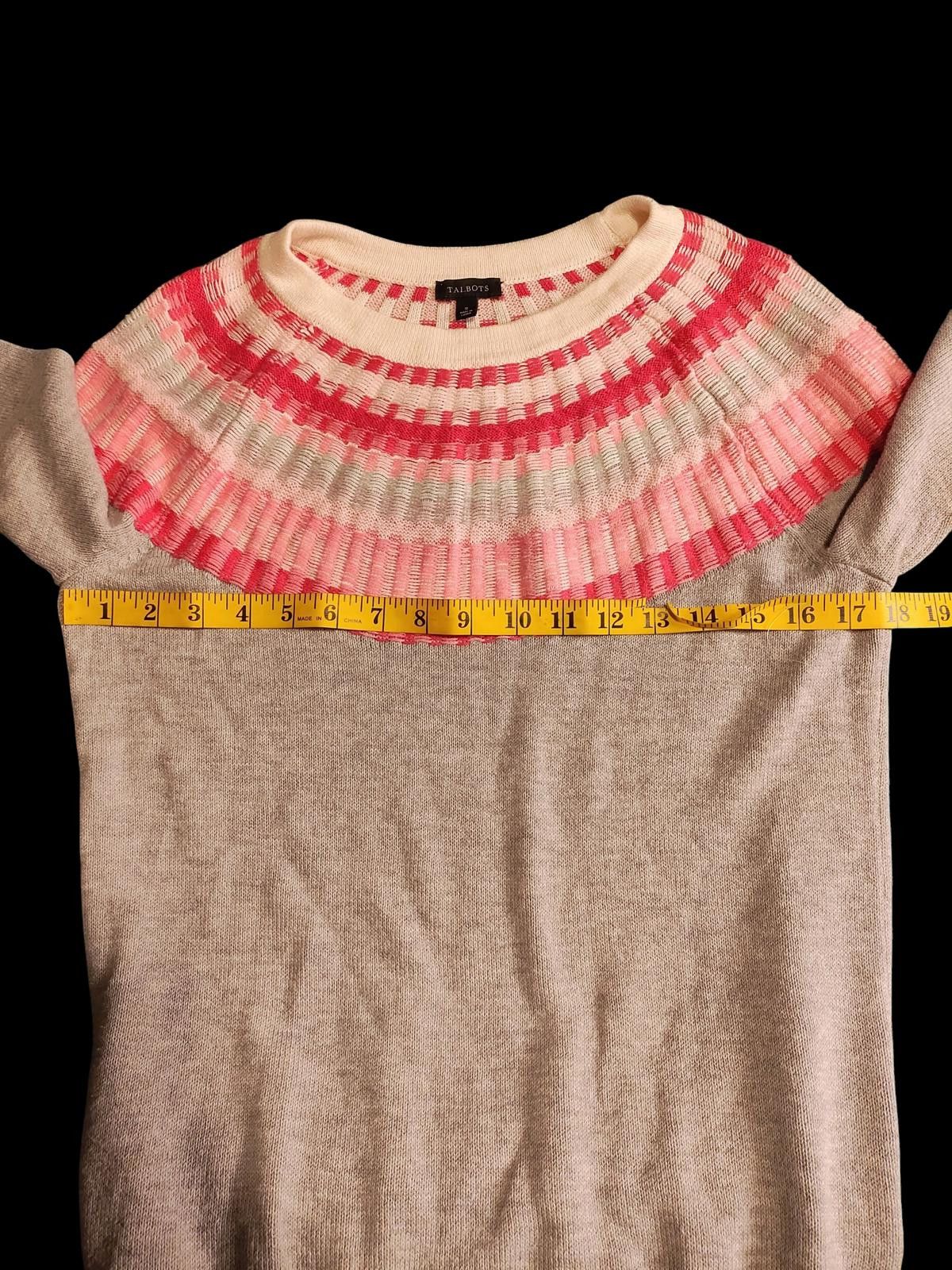 Other Talbots Women's Knit Sweater w/Pink & White Patterned Yoke Size S / US 4 / IT 40 - 9 Thumbnail