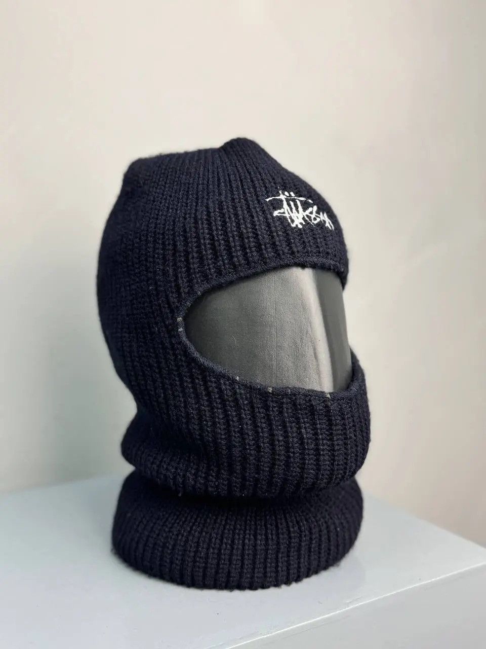 Stussy × Vintage RARE Stussy Y2K Vintage Knit Balaclava Logo Cap Hat Size ONE SIZE - 1 Thumbnail