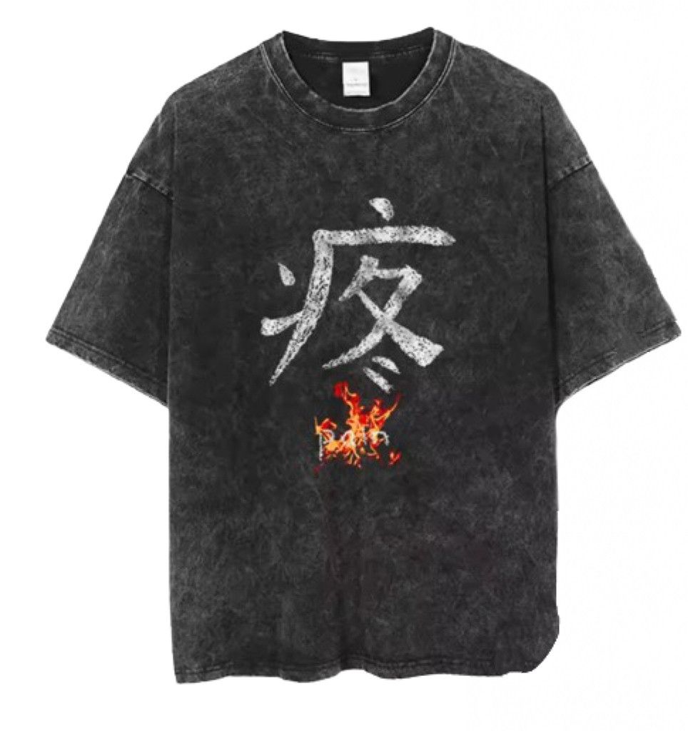 Japanese Brand Y2K Vintage Chinese Word Pain Fire Print Washed T-Shirt Size US M / EU 48-50 / 2 - 1 Thumbnail
