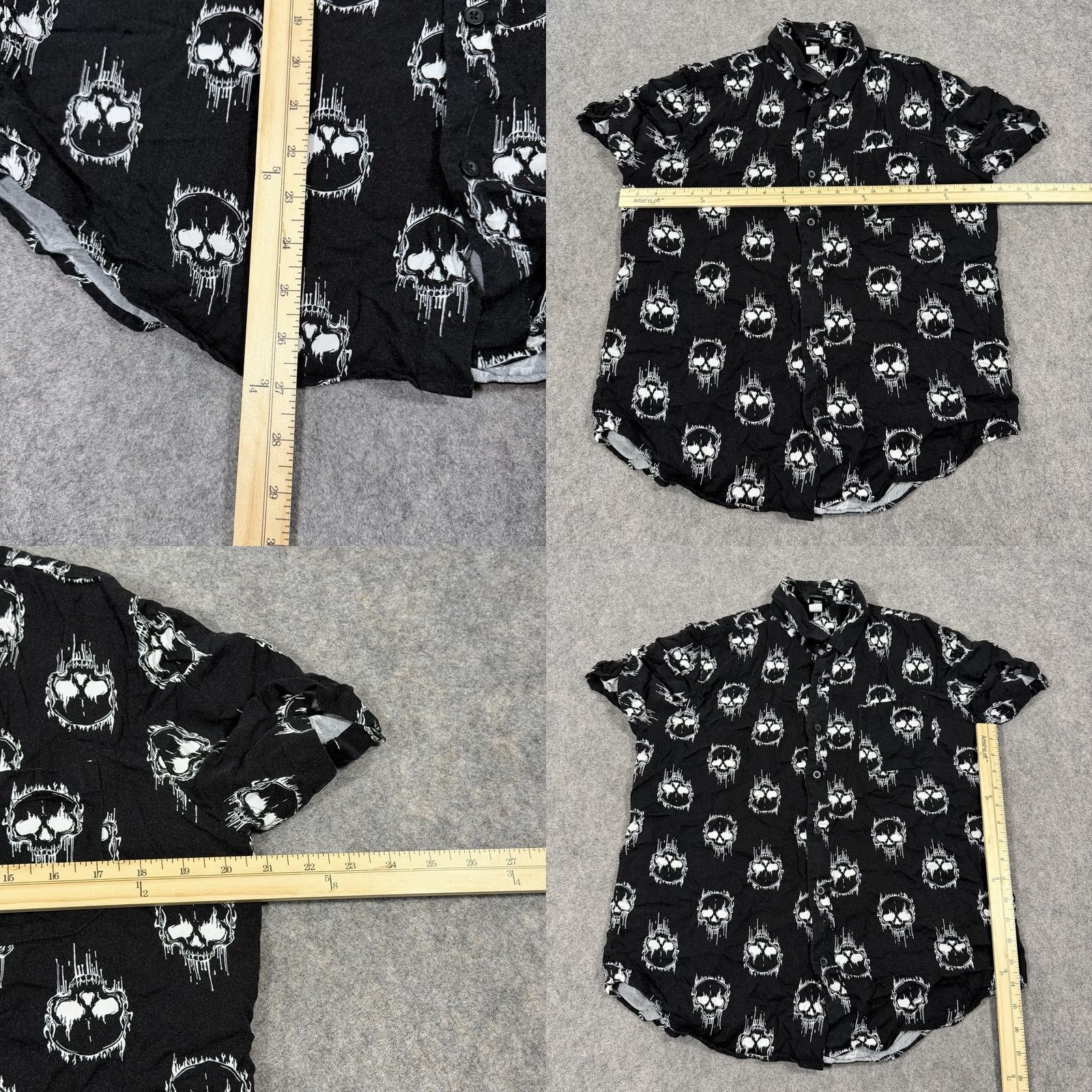 Vintage Social Collision Skull Print Button-Up Short Sleeve Shirt Mens M Black Size US M / EU 48-50 / 2 - 8 Thumbnail