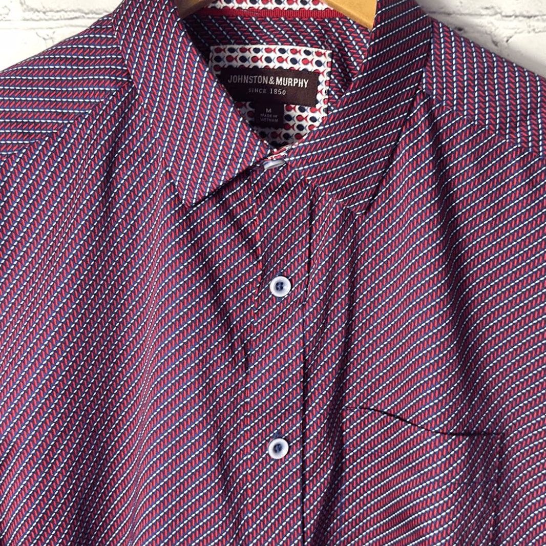 Johnston & Murphy Johnston & Murphy Shirt Mens Medium Red Blue Flip Cuff Fish All Over Print AOP Geometric Print Long Sleeve Button-Up Reg Regular Color Multicolor B2B Size US M / EU 48-50 / 2 - 2 Thumbnail