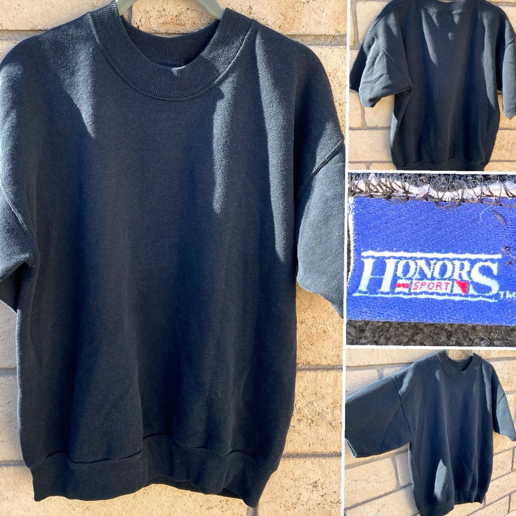 Vintage VINTAGE Honors Short Sleeve Sweatshirt Mens L Black Fade Sports Pullover Sweatshirt 90s or 00s Size US L / EU 52-54 / 3 - 2 Thumbnail