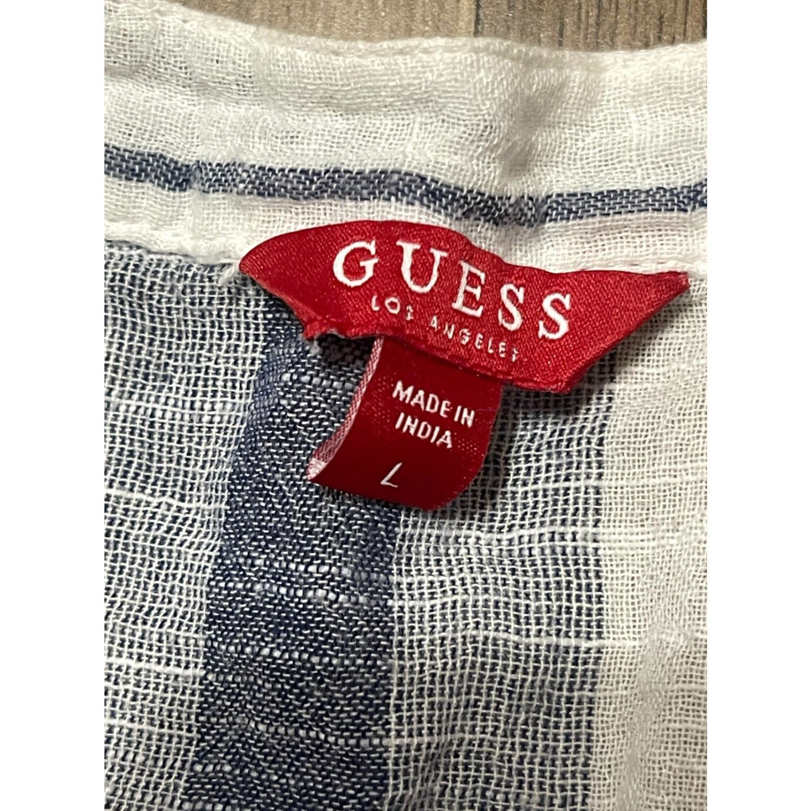 Guess GUESS Shirt Women's Large Blue White Striped Button Up V-neck 3/4 Sleeve Size L / US 10 / IT 46 - 7 Thumbnail