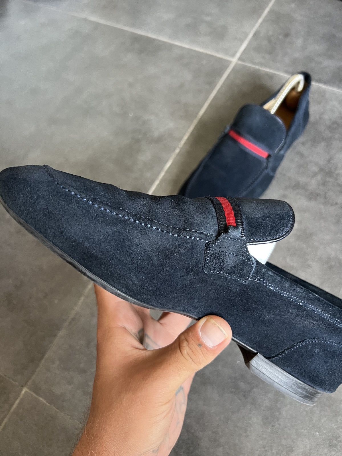 Designer × Gucci × Vintage Vintage GUCCI Web Stripe Suede Loafers Size US 7.5 / EU 40-41 - 3 Thumbnail