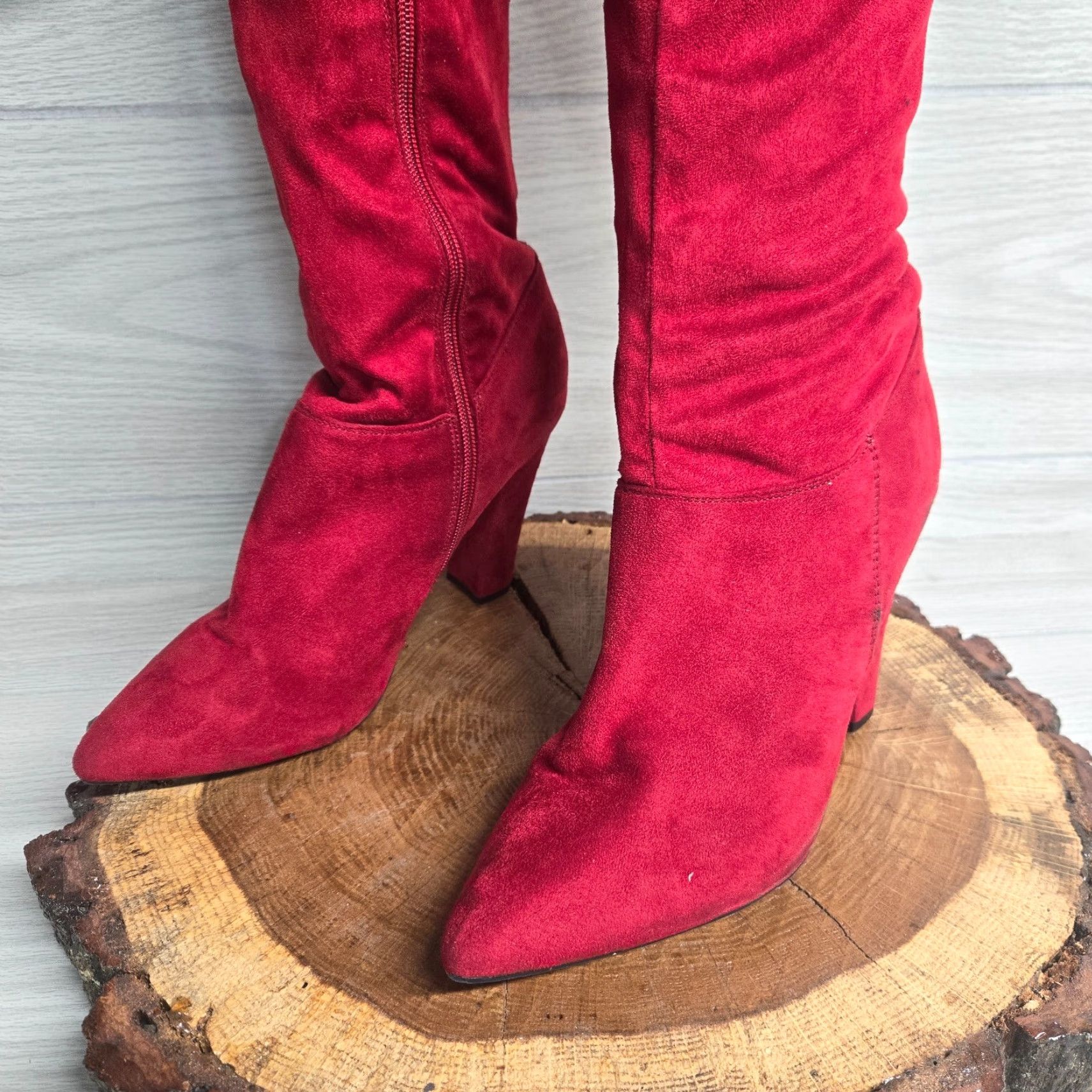 Vintage Bamboo Solid Red 4” Thigh High Heels Madam Adult Women's Size 10 Bamboo Pump Shoe Red 10 Women Womens Heel Size US 10 / IT 40 - 4 Thumbnail