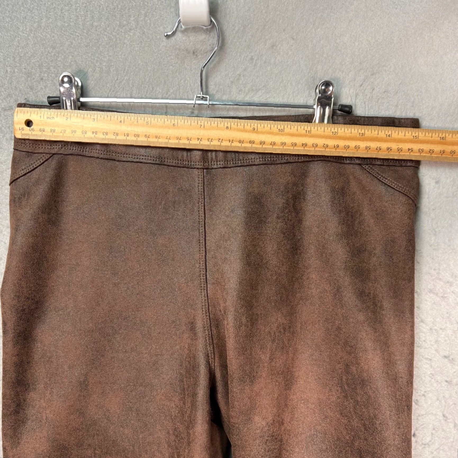 Vintage Max Studio Womens Leggings Size L Faux Leather Brown Elastic Waist Ankle Stretch Fall Winter Womens Size 36" / US 14 / IT 50 - 4 Thumbnail