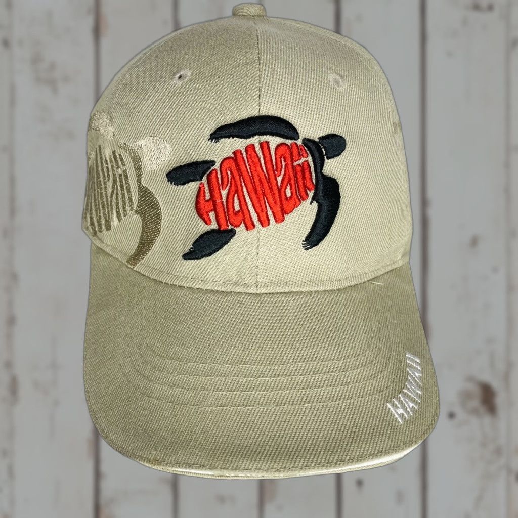 Vintage Chelona Hawaii Khaki Strapback Hat Embroidered Black & Red Sea Turtle Baseball Cap Unisex Adults Adjustable Khaki Hawaiian Sea Turtle Hat Size ONE SIZE - 1 Thumbnail