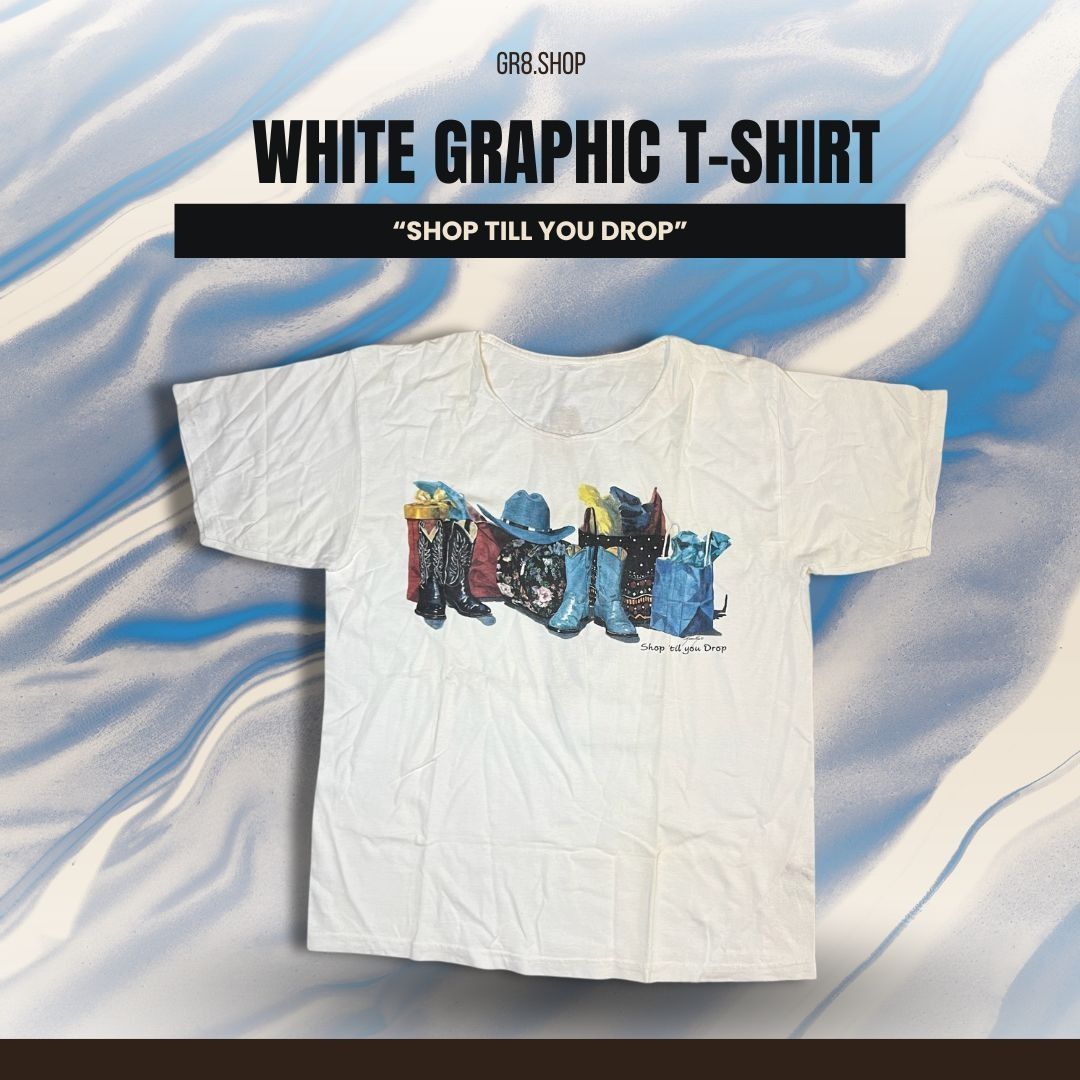 Other White Graphic T-Shirt Denim & Diamonds NYC "Shop Till You Dr Size US L / EU 52-54 / 3 - 1 Thumbnail