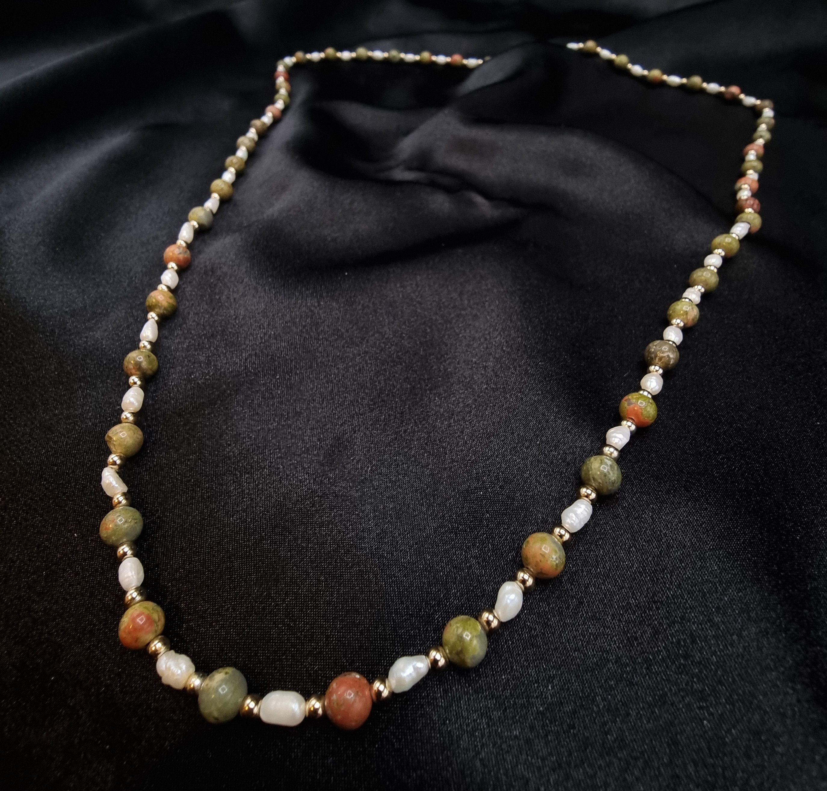 Vintage Vintage Unakite Jasper & Pearl Long Necklace Size ONE SIZE - 7 Thumbnail