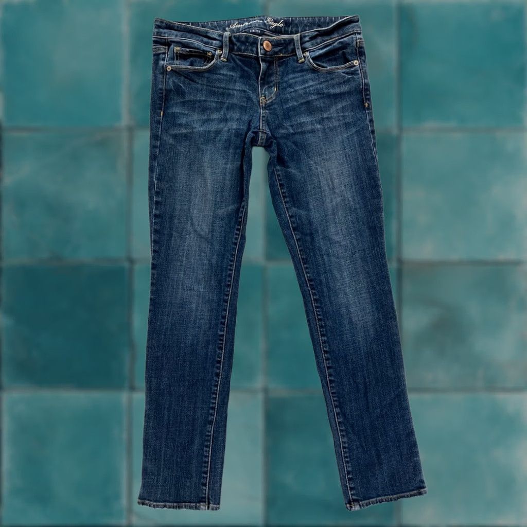 American Eagle Outfitters American Eagle Outfitters Skinny Jeans Women's 6 Short Dark Wash Stretch Denim Pants Blue 5-Pocket Design Slim Rise Low Denim Jeans Size 30" / US 8 / IT 44 - 1 Thumbnail