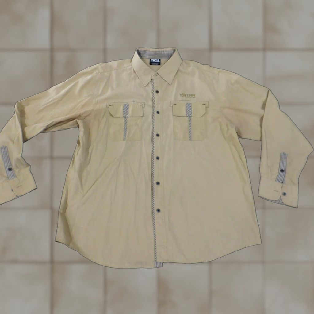 Vintage Mecca Shirt XXL Beige Men Button-Up Long Sleeve Collared 90s Vintage Classic Casual Button-Down Knit Cotton Size US XXL / EU 58 / 5 - 1 Thumbnail